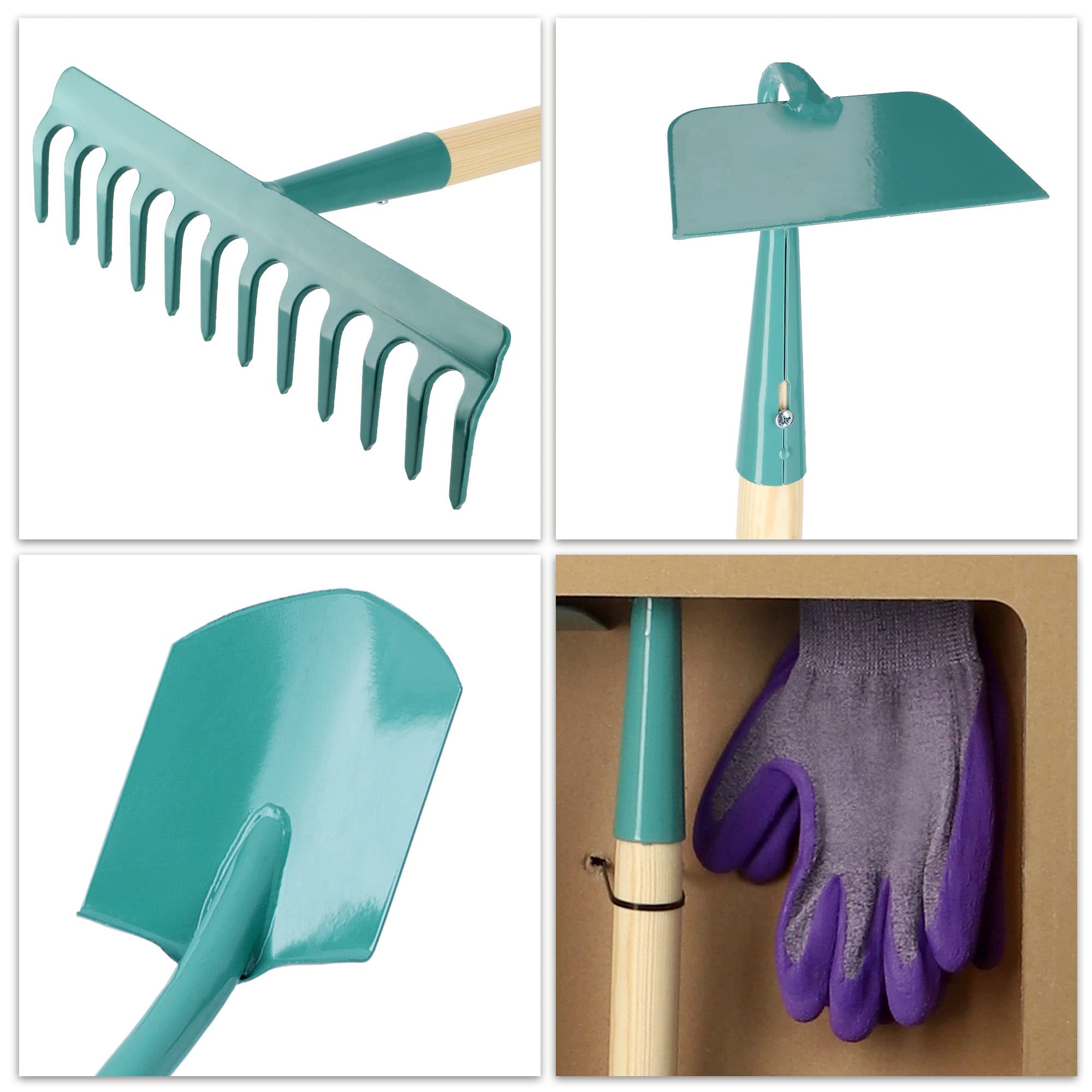 KADAX Lot de 4 Kit d'Outils de Jardinage Professionnel pour Femmes: Bêche, Râteau, Houe et Gants, La Solution Complète pour Une Gestion Efficace du Jardin