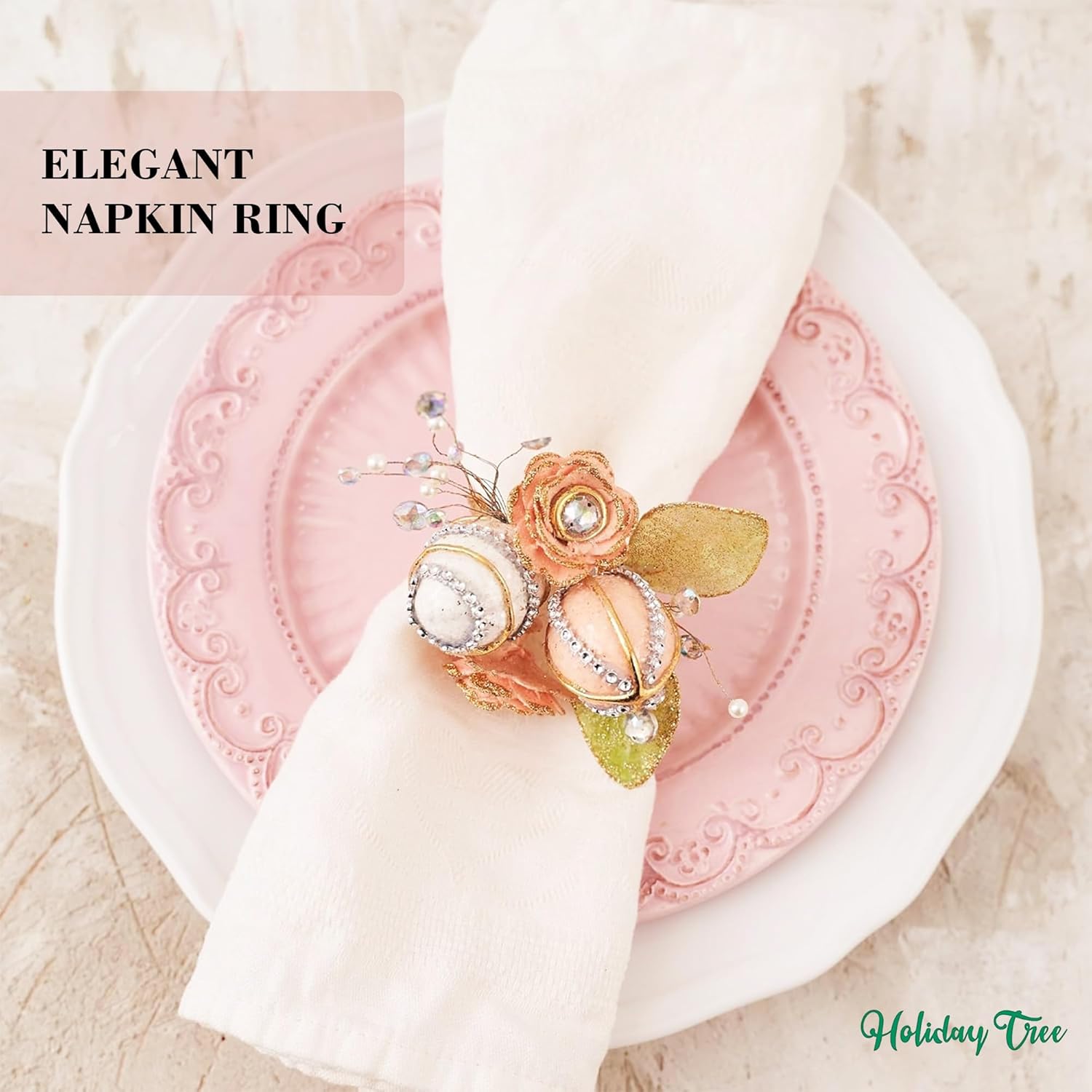 Elegant Napkin Ring Premium Handcrafted for Easter and Spring (Set 6 pcs) Easter Decorations - HOLIDAY TREE