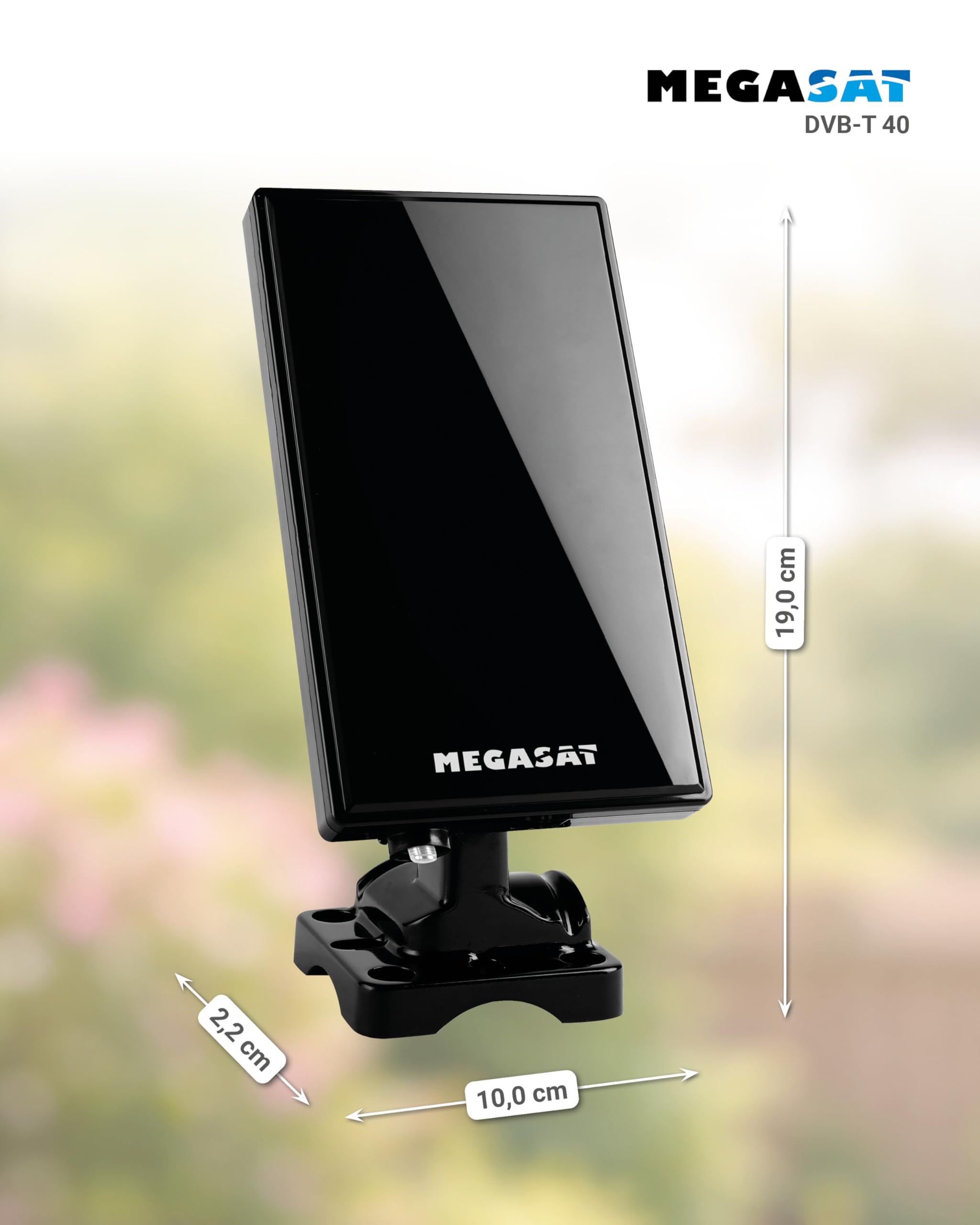 Megasat DVB-T 40 – Antena, Interior y Exterior, TV y Radio – Negro | TDT, FM, DAB/DAB+, carcasa impermeable, filtro LTE, amplificación de 28 dB