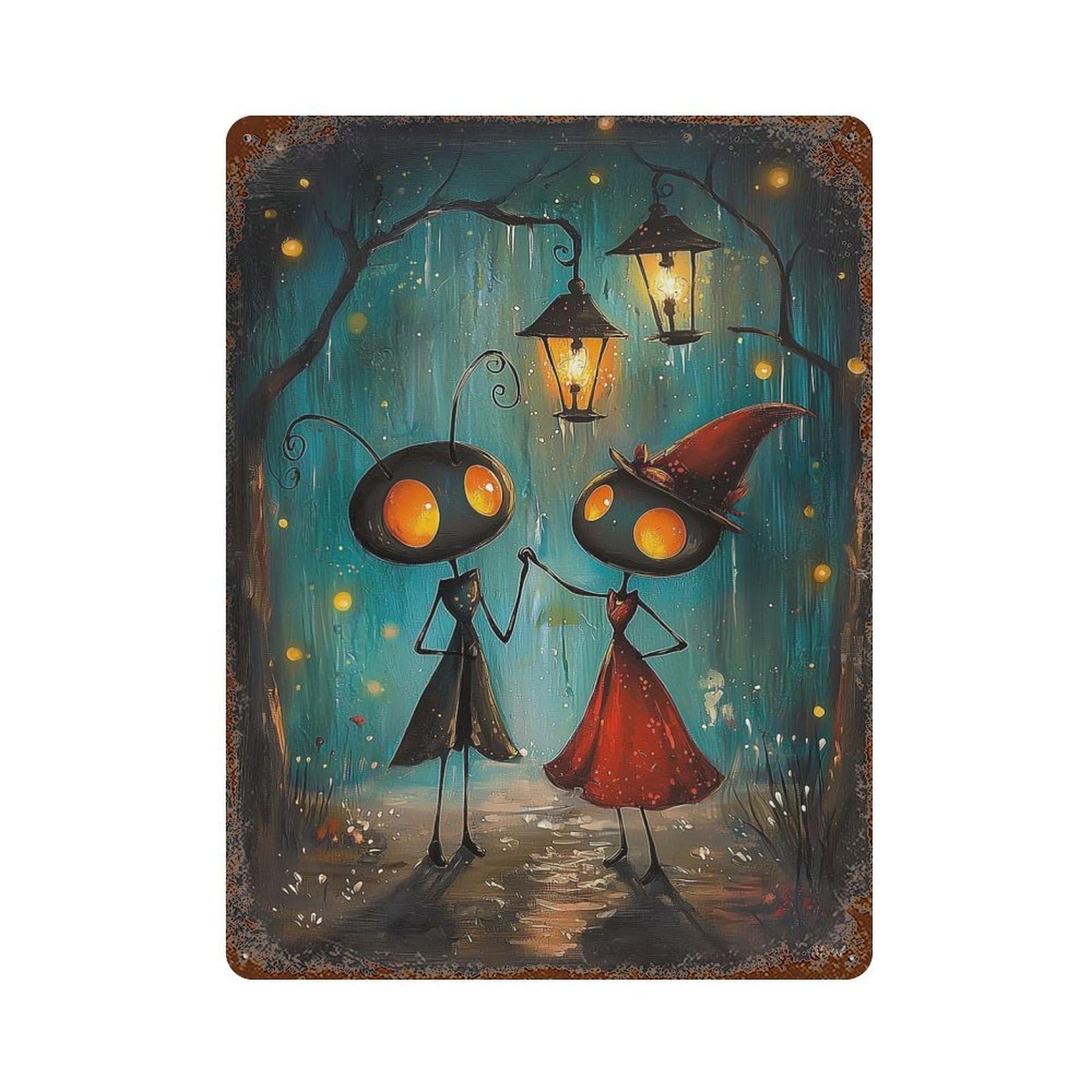 Lantern Lit Love Enchanted Ant Encounter Rusty Metal Tin Sign 15.7"x11.8", Ideal for Pub, Kitchen And Man Cave Decor