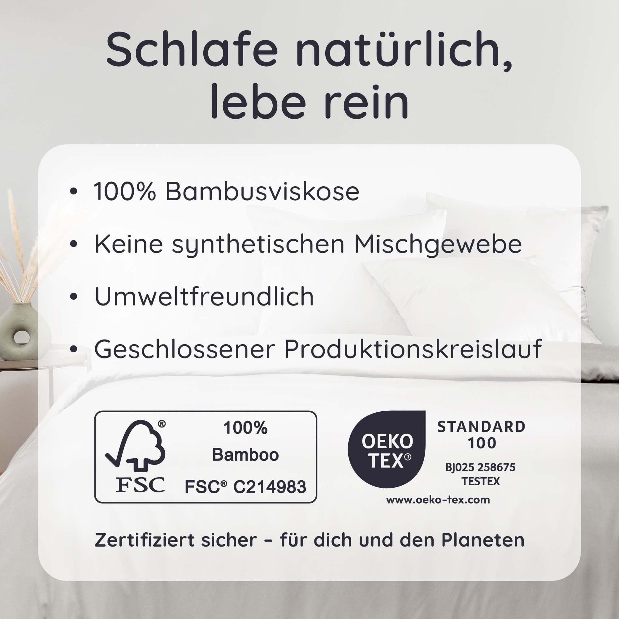 Bambaw Kühlende Bettwäsche Bambus 135x200 cm, 2-Teilige Set (Hellgrau)