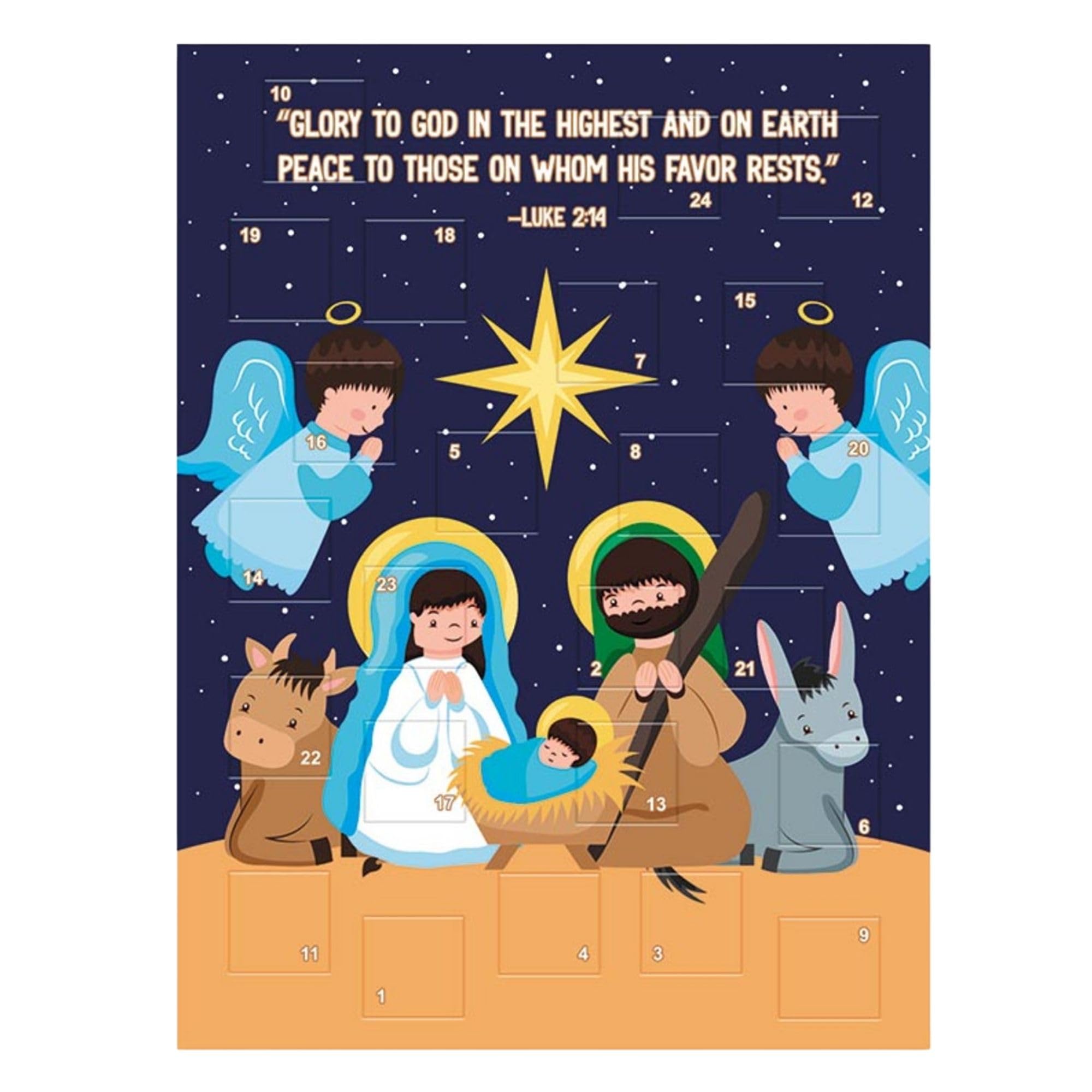 Needzo Religious Advent Calendar, 2024 Christmas Countdown, Holy Family with Angels, 10 x 7.62 Inch