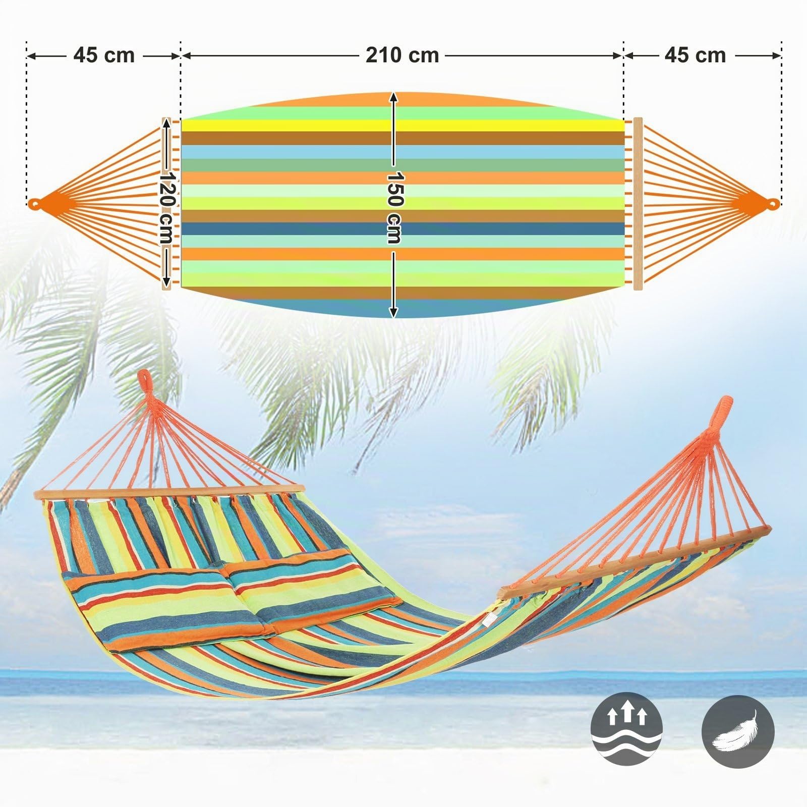 SONGMICS Hamaca 240 x 150 cm Resistencia 300 kg Rayas Verdes