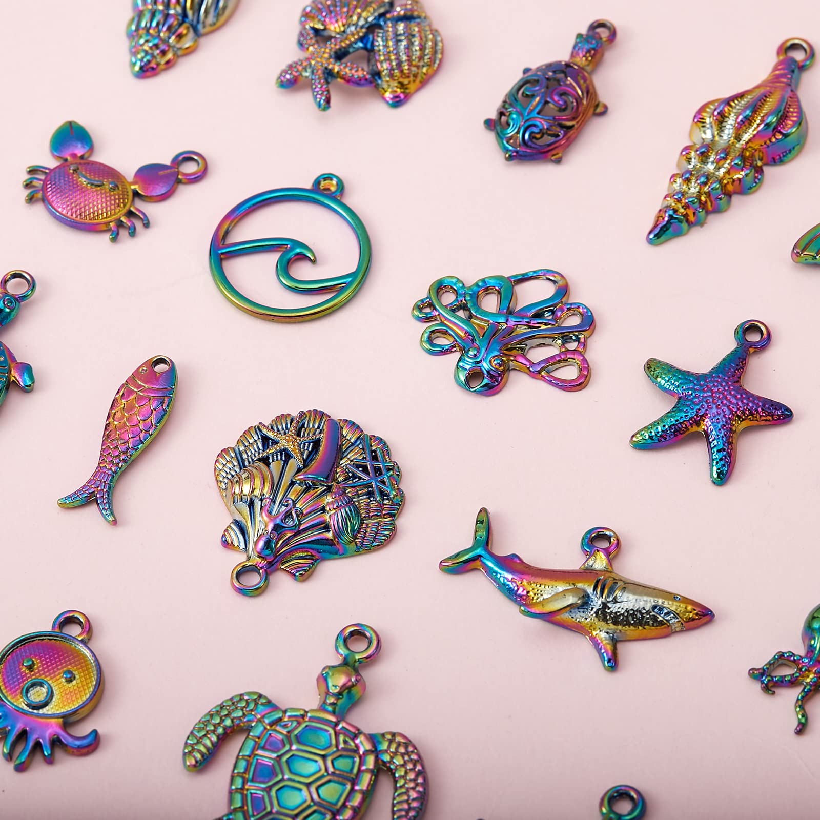 COGCHARGER 24 Pcs Ocean Themed Pendants Rainbow Alloy Big Charm Pendants Multi Color Charms for Jewelry Necklace Bracelet Earring Making - Image 4