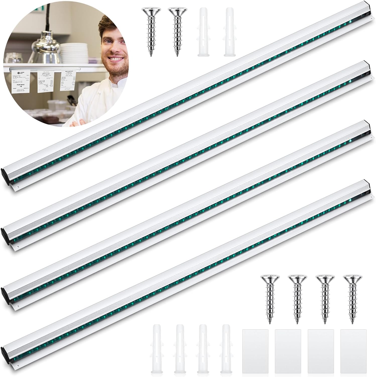 Jinei 4 soportes para boletos para restaurante, soporte de recibos de aluminio, para boletos, estante de cheques de cocina plateado, estante de