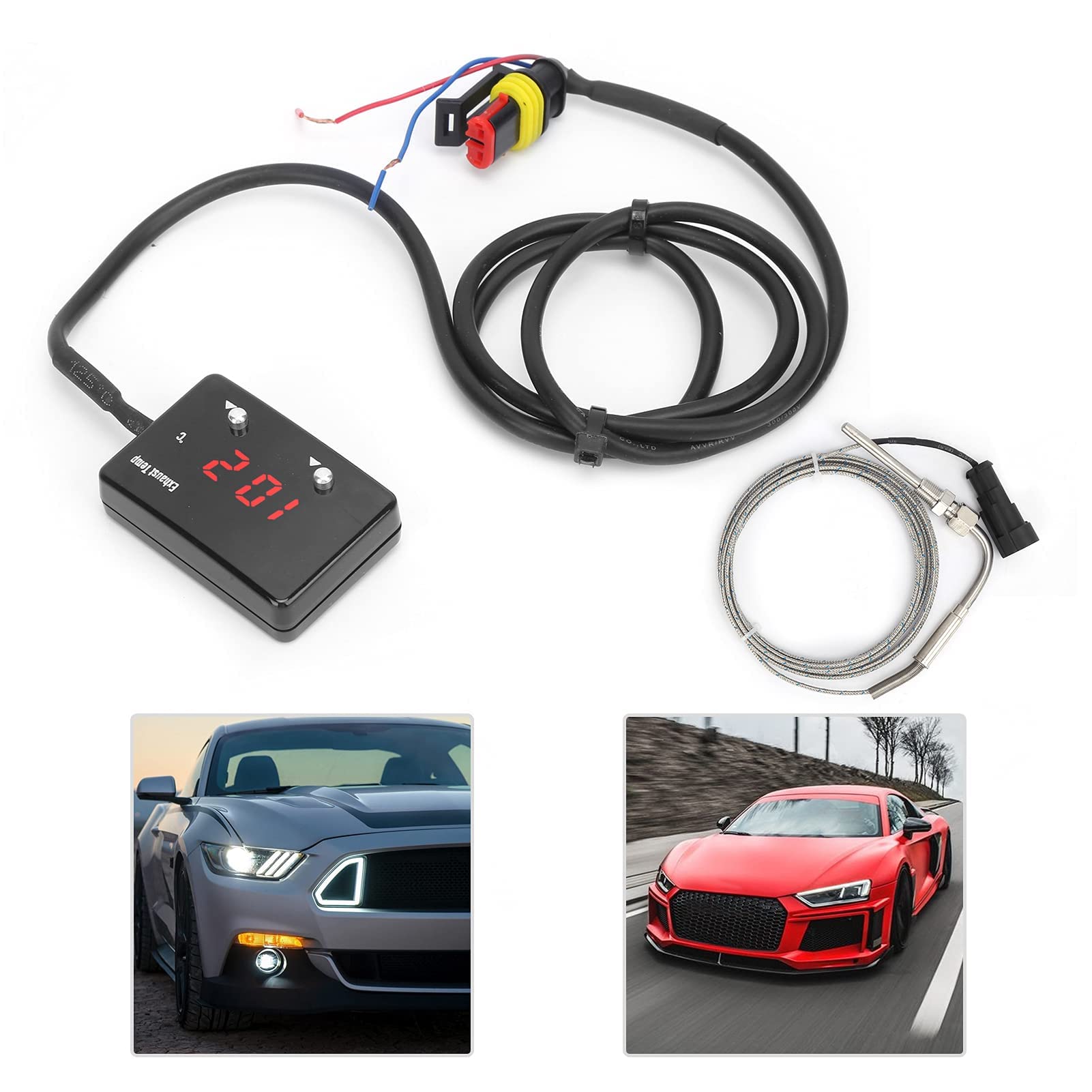 Medidor de temperatura de los gases de escape, medidor de temperatura de los gases de escape del coche, medidor EGT, pantalla digital LED roja, universal para vehículos de 12 V