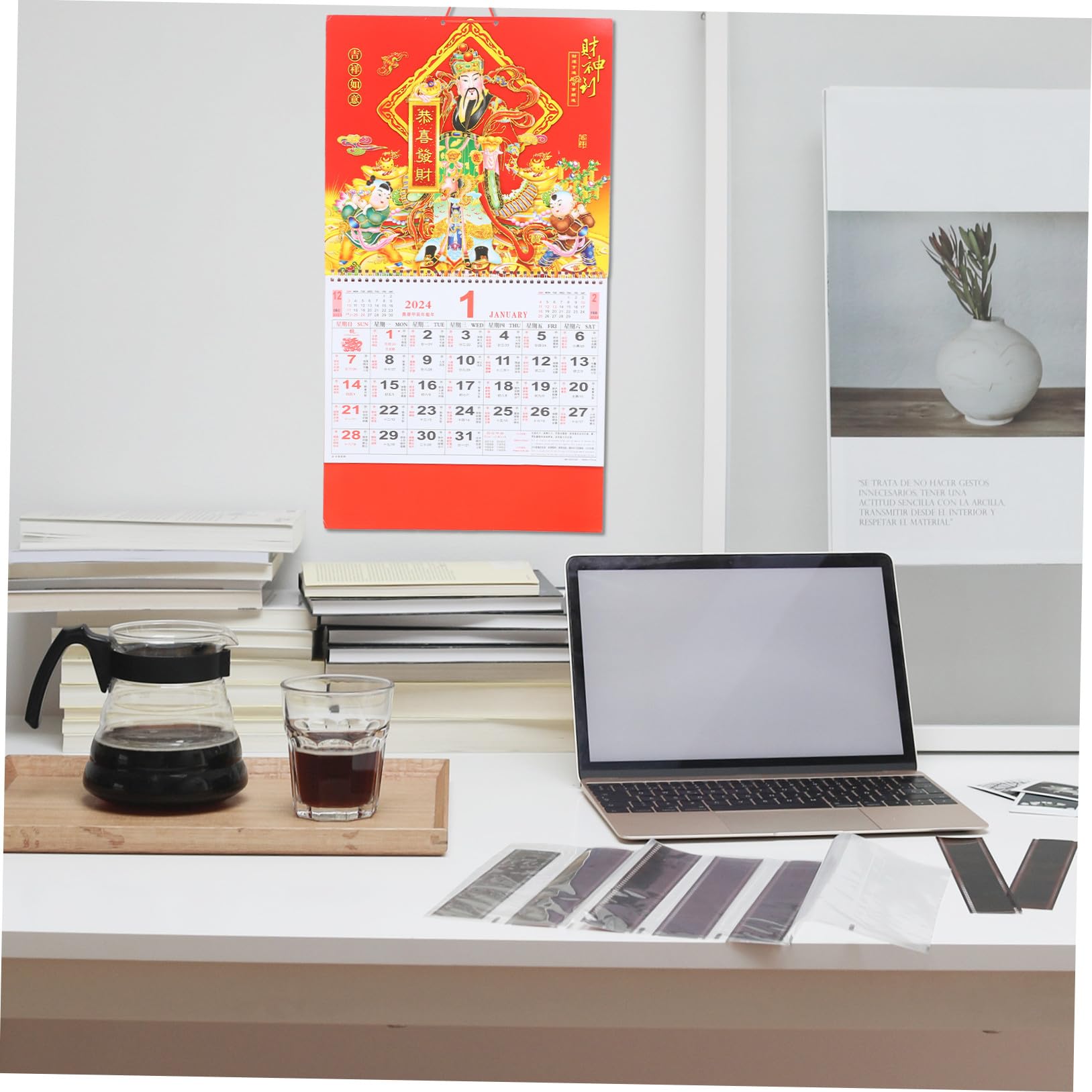 VILLCASE 4stücke Chinesischer Wandkalender Im Traditionellen Stil Fünf-punkte-design Handgefertigt Für Zuhause Und Feierlichkeiten Glück Im Jahr Drachen