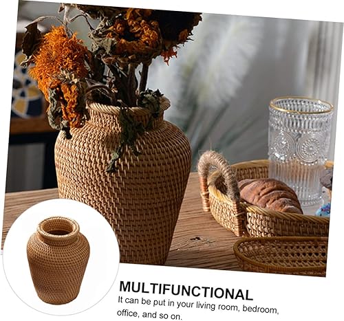 Miniatura 2 de Jarrón de ratán, 1 unidad, jarrón de ratán, cesta de flores, macetas de interior para plantas de interior, maceta redonda para boda, maceta de