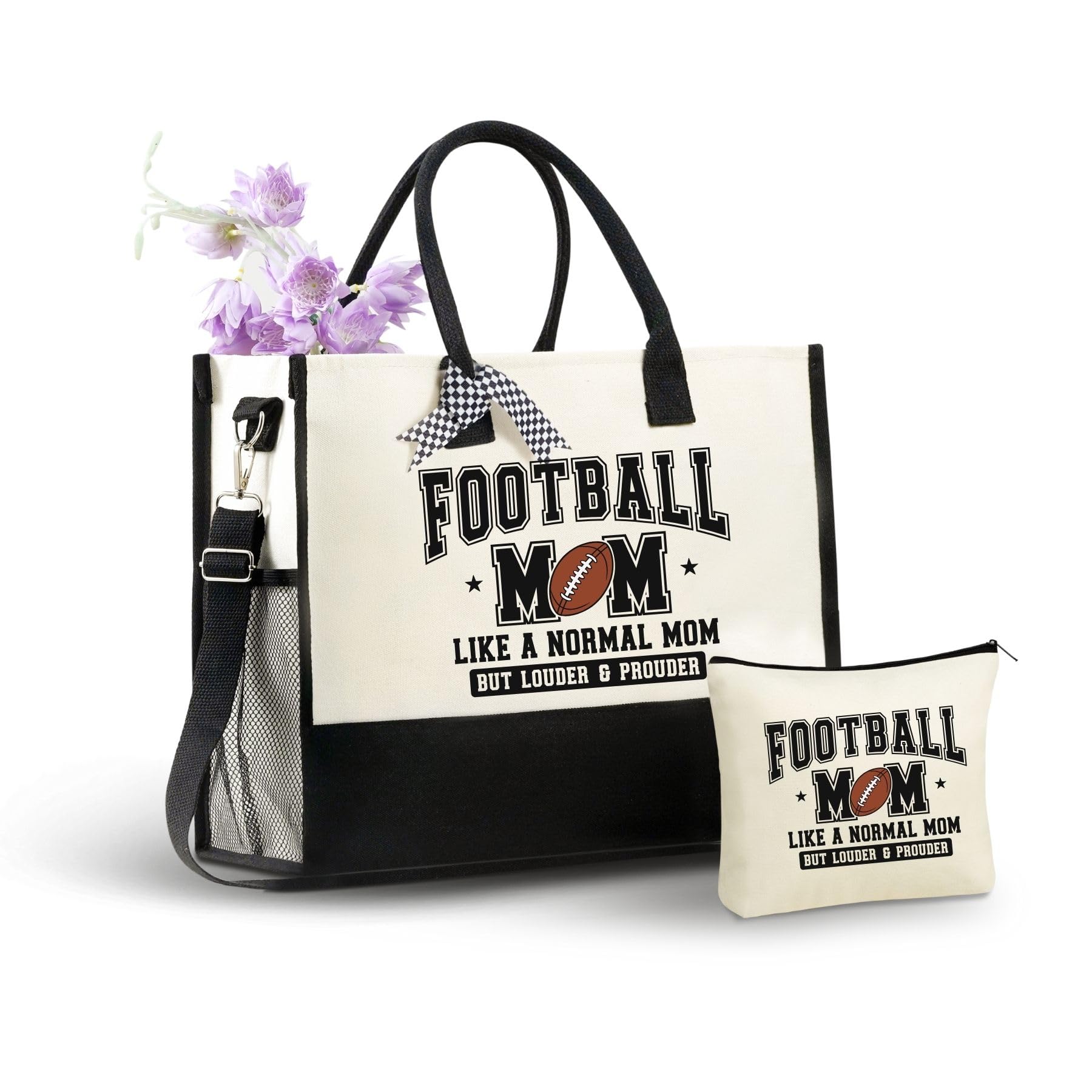 InnoBeta Football Gifts for Women, Football Mom, Canvas Tote Bag for Mom, Bag with Top Zipper Closure and Shoulder Strap for Birthday, Mothers' Day