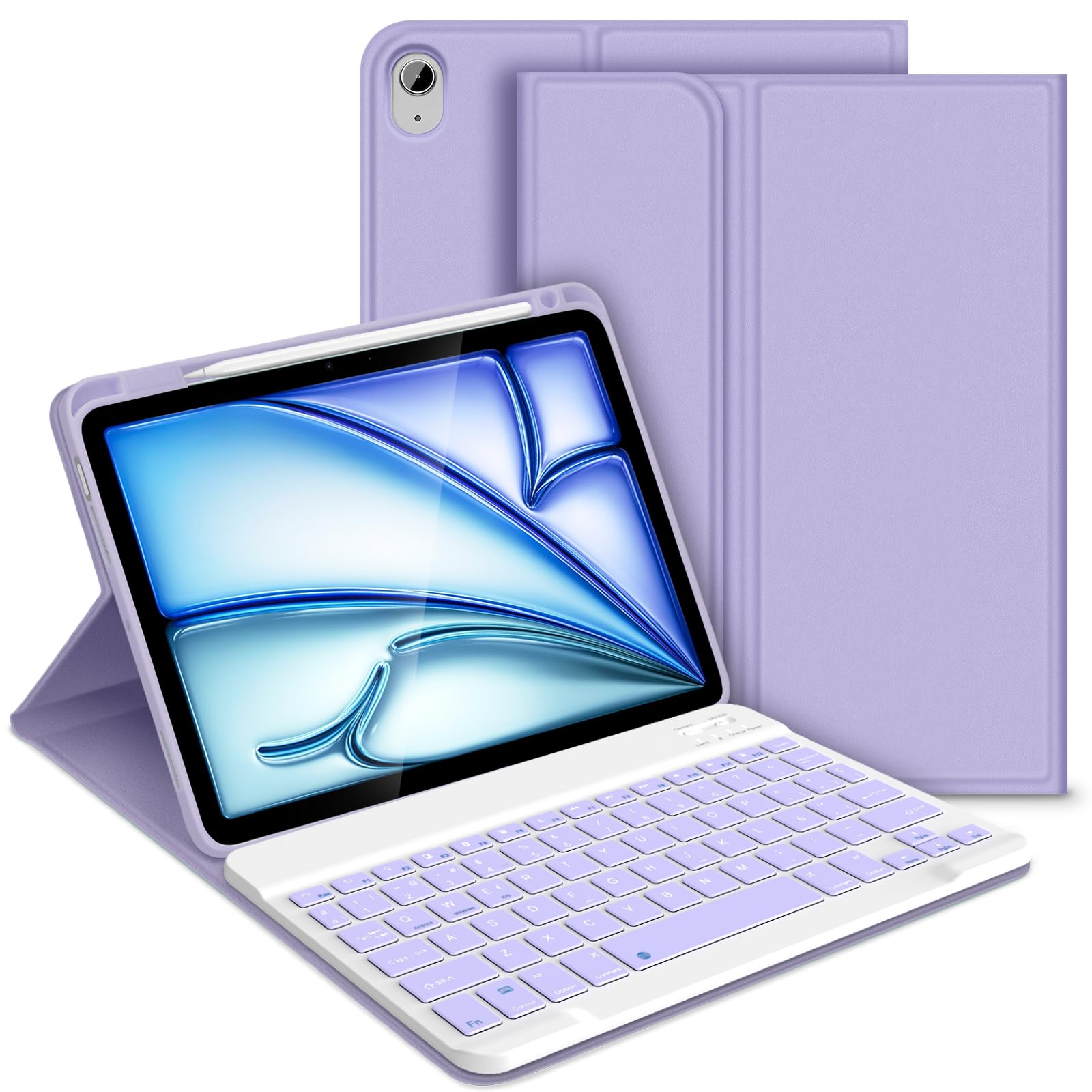 Bettdow Funda con Teclado para iPad Air 11 Pulgadas M3 2025/M2 2024, Desmontable Español Ñ Teclado con Funda para Air 11 Pulgadas M2 2024/ M3 2025, iPad Air 5a/4a Generación 10,9 Pulgadas, Púrpura