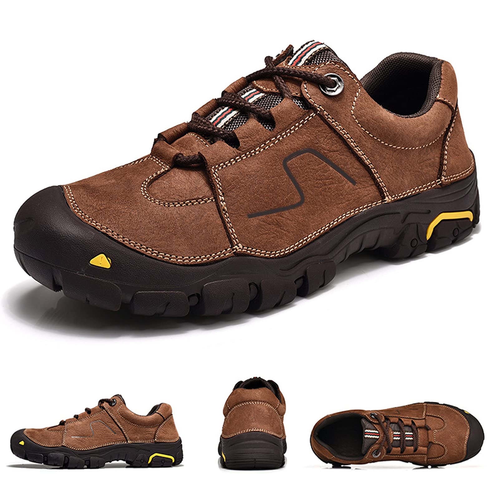 Zapatos Senderismo Cuero, Zapatos Casuales Caminar Hombres, Zapatos De Trekking De Montaña Antideslizantes con Cordones para Deportes Al Aire Libre para Todas Las Estaciones