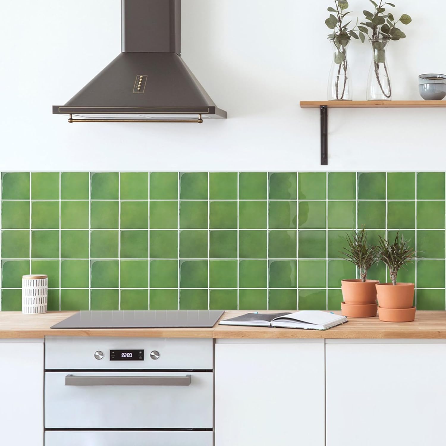 Thicker Green Peel and Stick Backsplash Tiles, 10 Pcs of 12''x12'',3D Square Peel and Stick Tiles for Wall, Removable Vinyl Backsplash Kitchen Bathroom Waterproof
