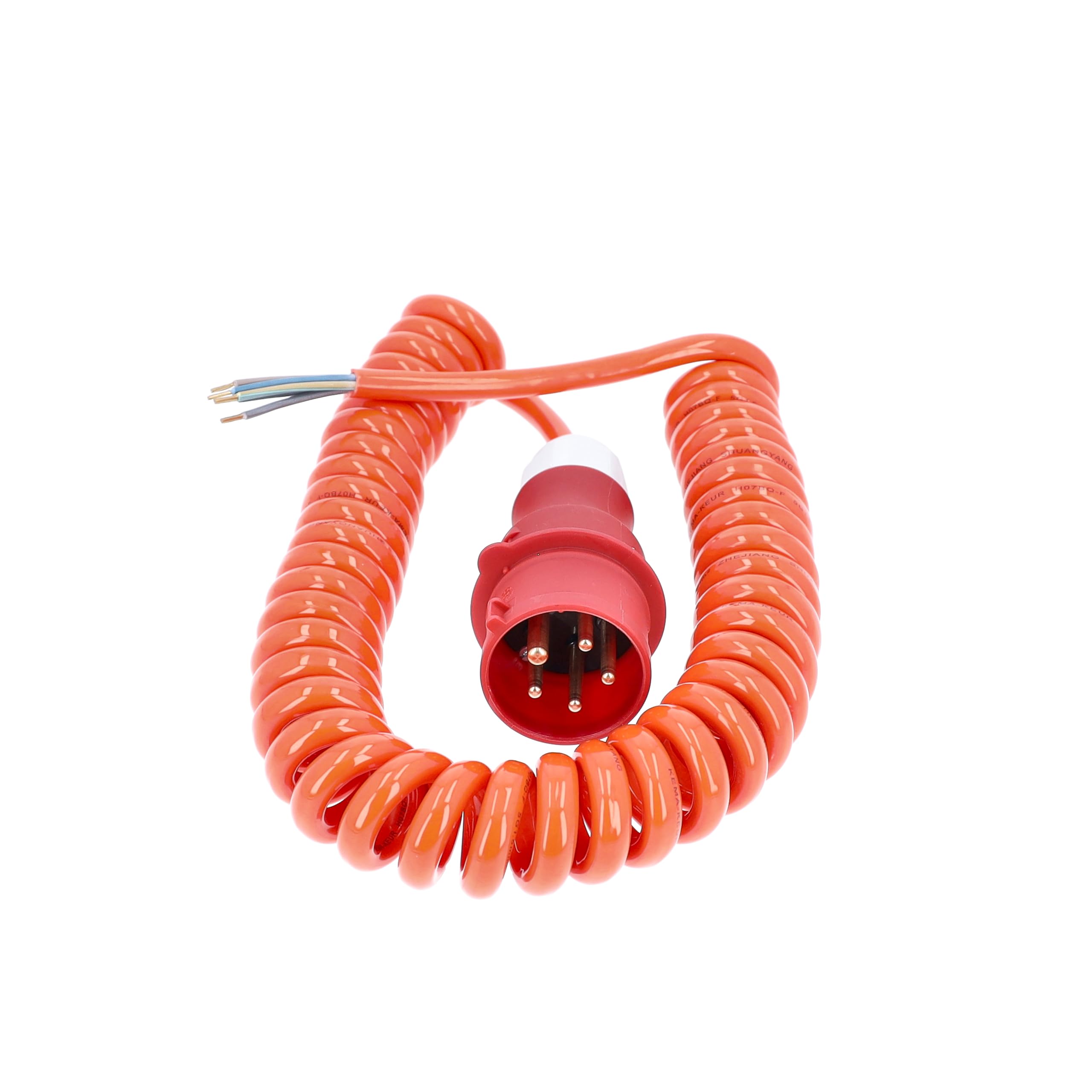 as - Schwabe cavo di collegamento a spirale CEE lunghezza base 1 m - espandibile a circa 5 m - cavo da cantiere H07BQ-F 5G1,5 in poliuretano - 400V, 16A - estremità 50 mm spelata - arancione - 70431