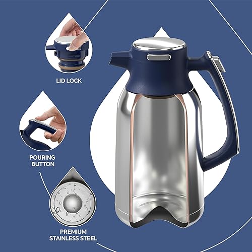 Miniatura 3 de IDEUS Jarra térmica de acero inoxidable de 68 onzas termo de vacío aislado de doble pared dispensador de agua para café y bebidas 12 horas de calor