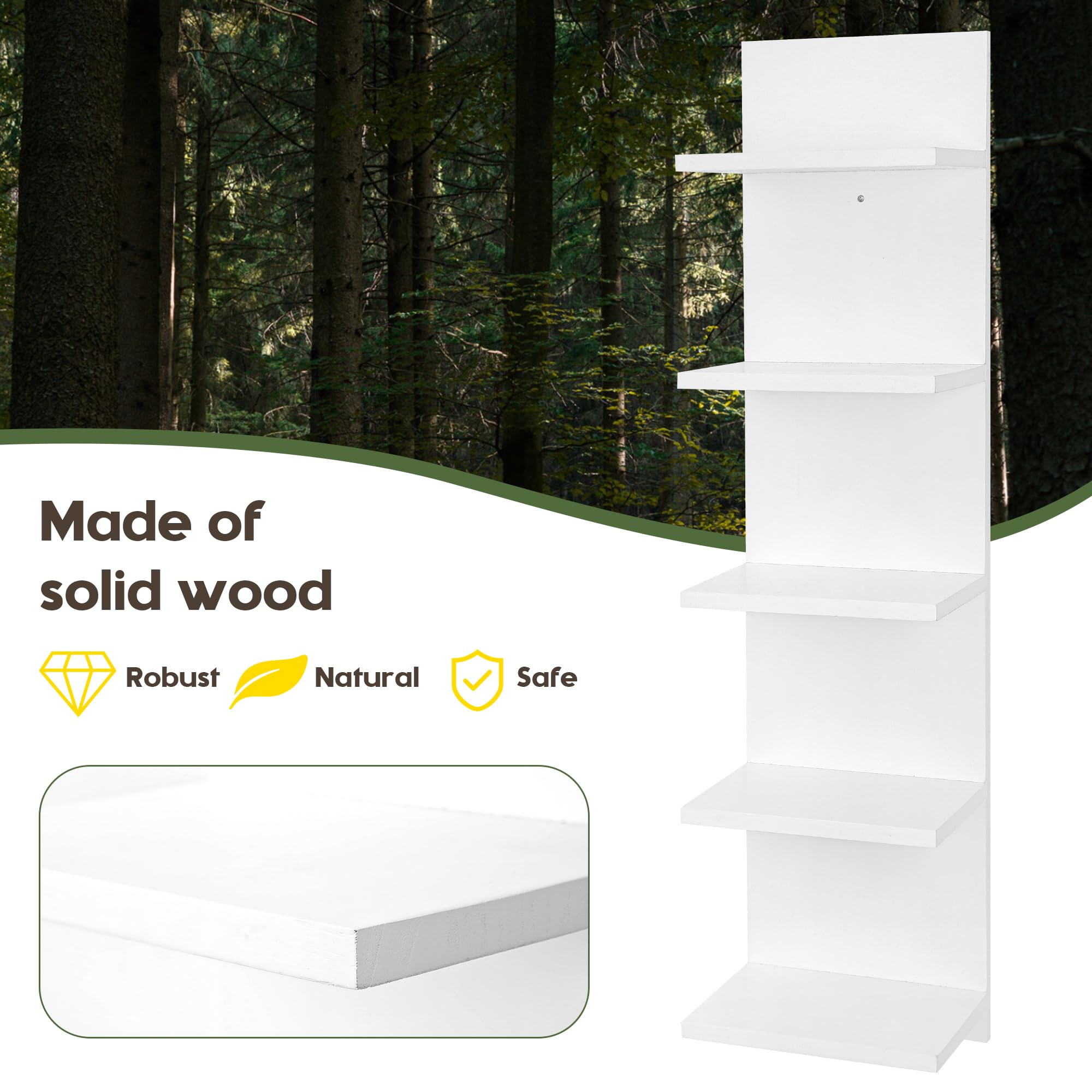 Estante de pared de madera de 5 niveles, organizador de almacenamiento flotante de columna vertical para decoración del hogar, estante flotante para decoración de pared para dormitorio, sala