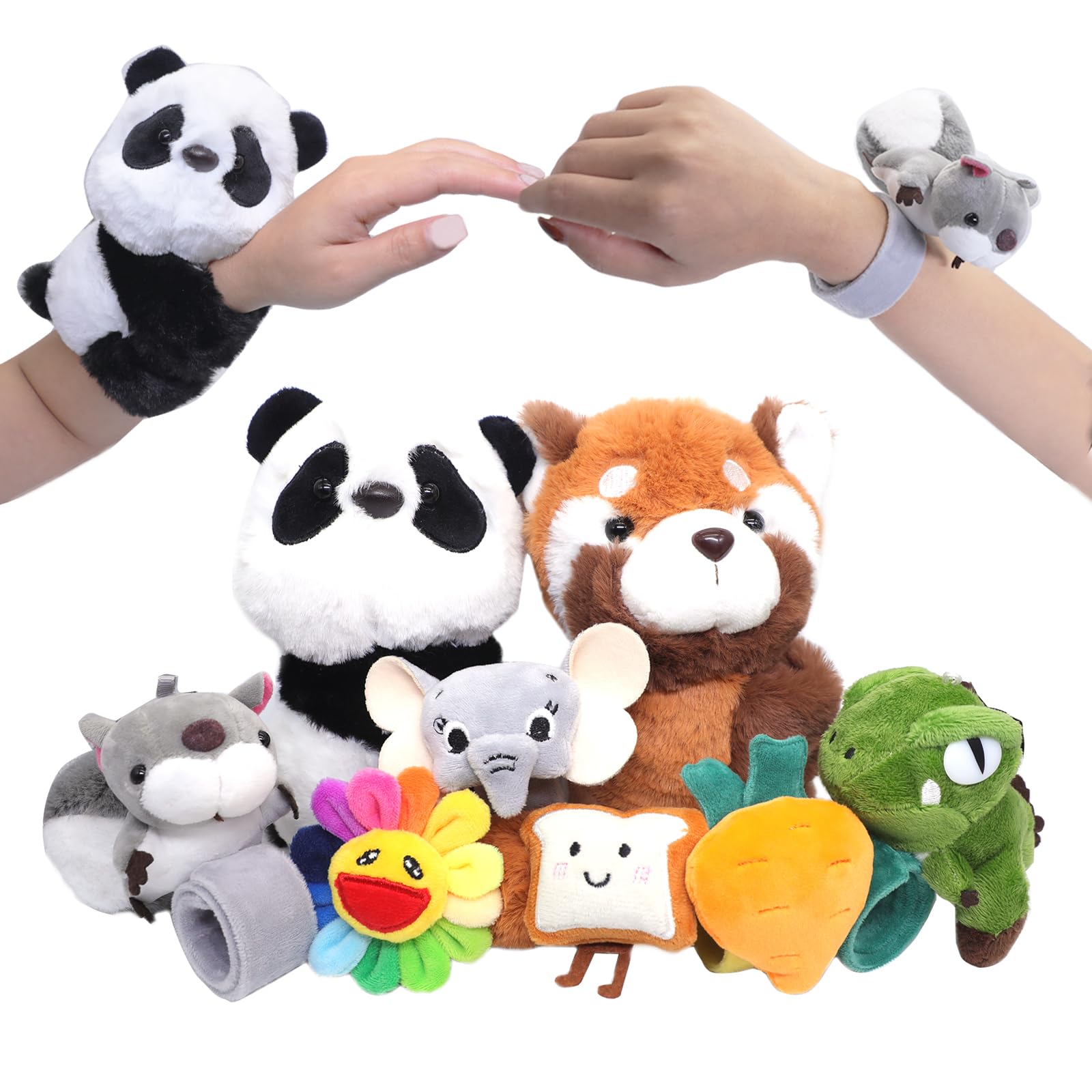 8 Pcs Slap Bracelets Stuffed Animal for Kids, Plush Animal Snap Bracelets Cutie Cuff Sticky Rolls Bracelet Huggers Toy Wrist for Girls Boys Child Gift Party Favors Birthday(style A)