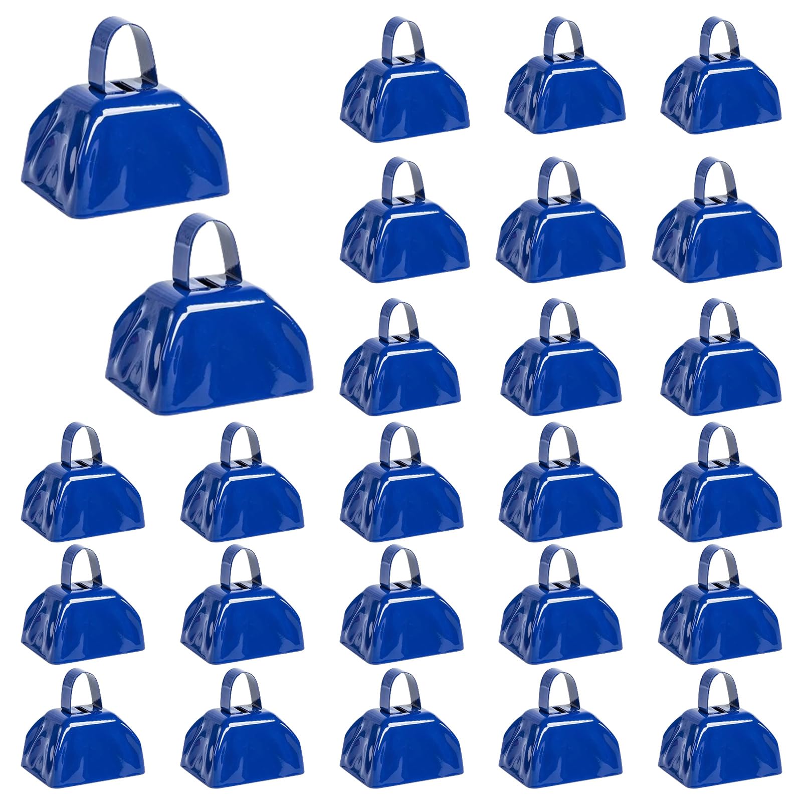 24 PCS Metal Cowbell with Handle, 3 Inch Cow Bells Noise Makers for Sporting, Bulk Small Cowbells Loud Bells Noisemaker Call Bells for Football Games Wedding Cheering, New Year's Eve (Blue)