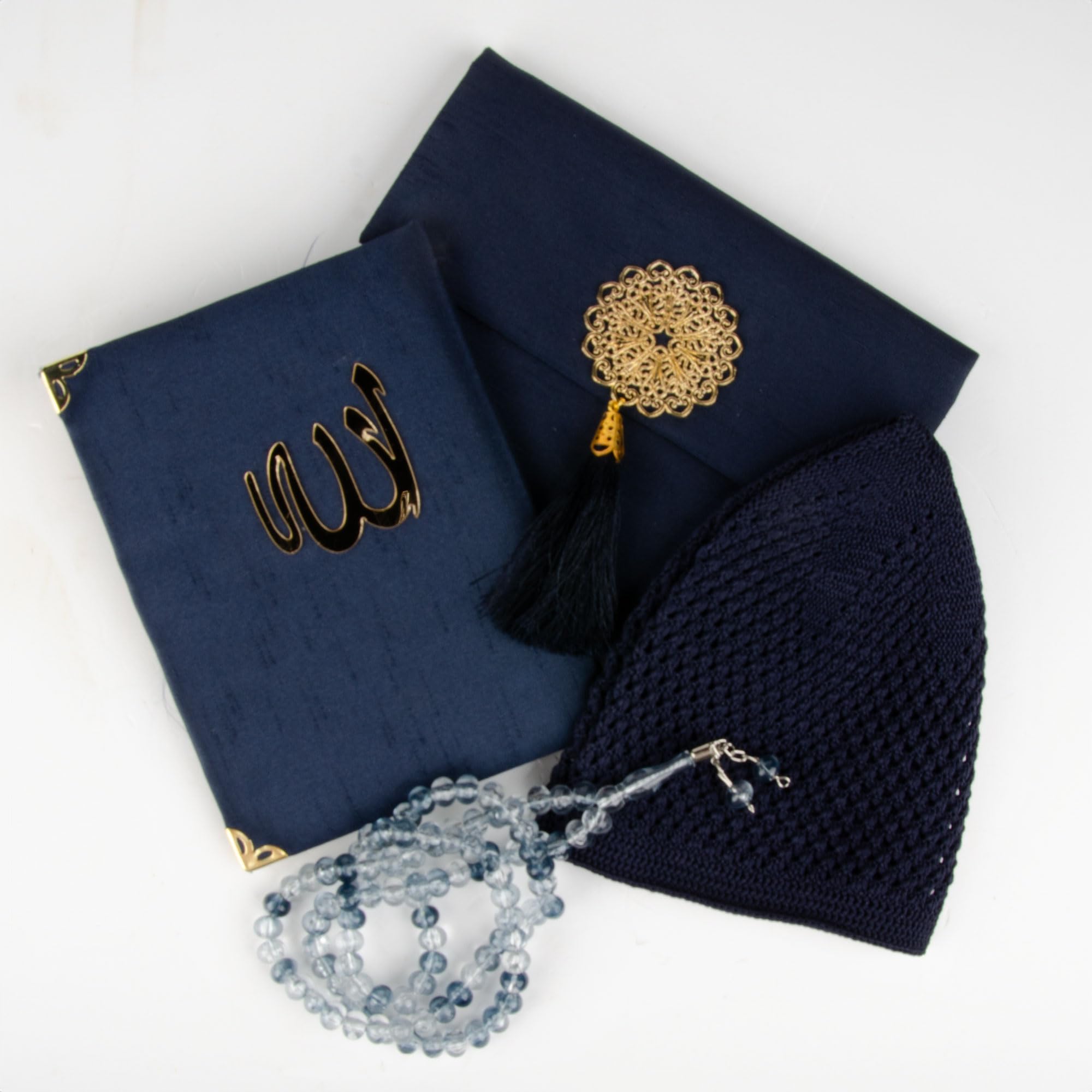 Set regalo di preghiera islamica per uomo, tappetino da preghiera in velluto, perline Tasbih, libro Yaseen - Elementi essenziali per la preghiera musulmana - Regalo per Ramadan Eid