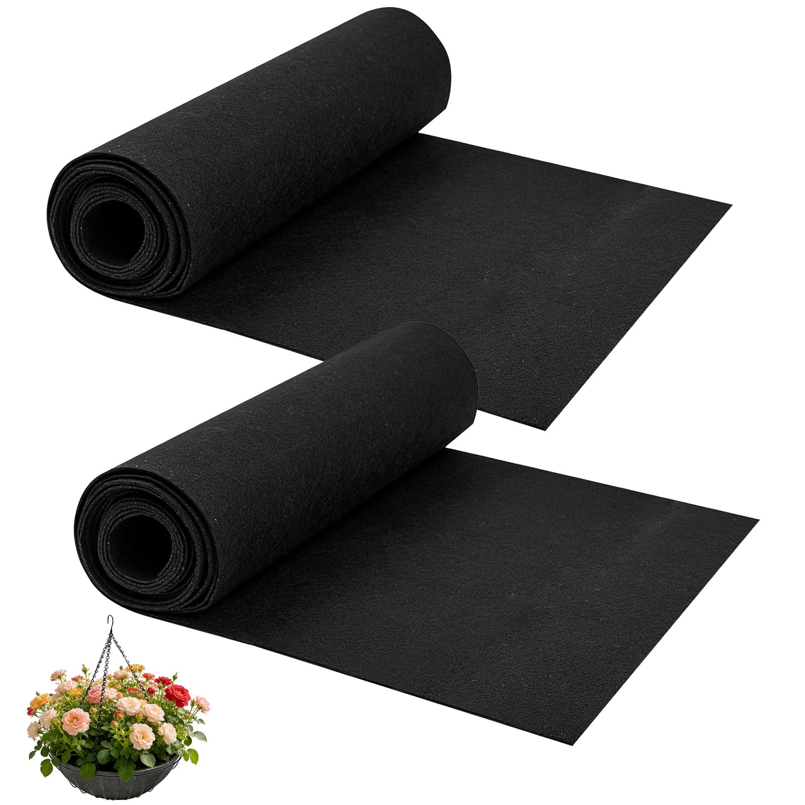 SIMDAO 2PCS 12x80Inch Felt Planter Liner Roll, Non-Woven Fabric Plant Liner Sheet, Cuttable Hanging Basket Liner Roll, Thick Garden Mat for Planter Window Flower Basket Animal Pet Mat (Black)