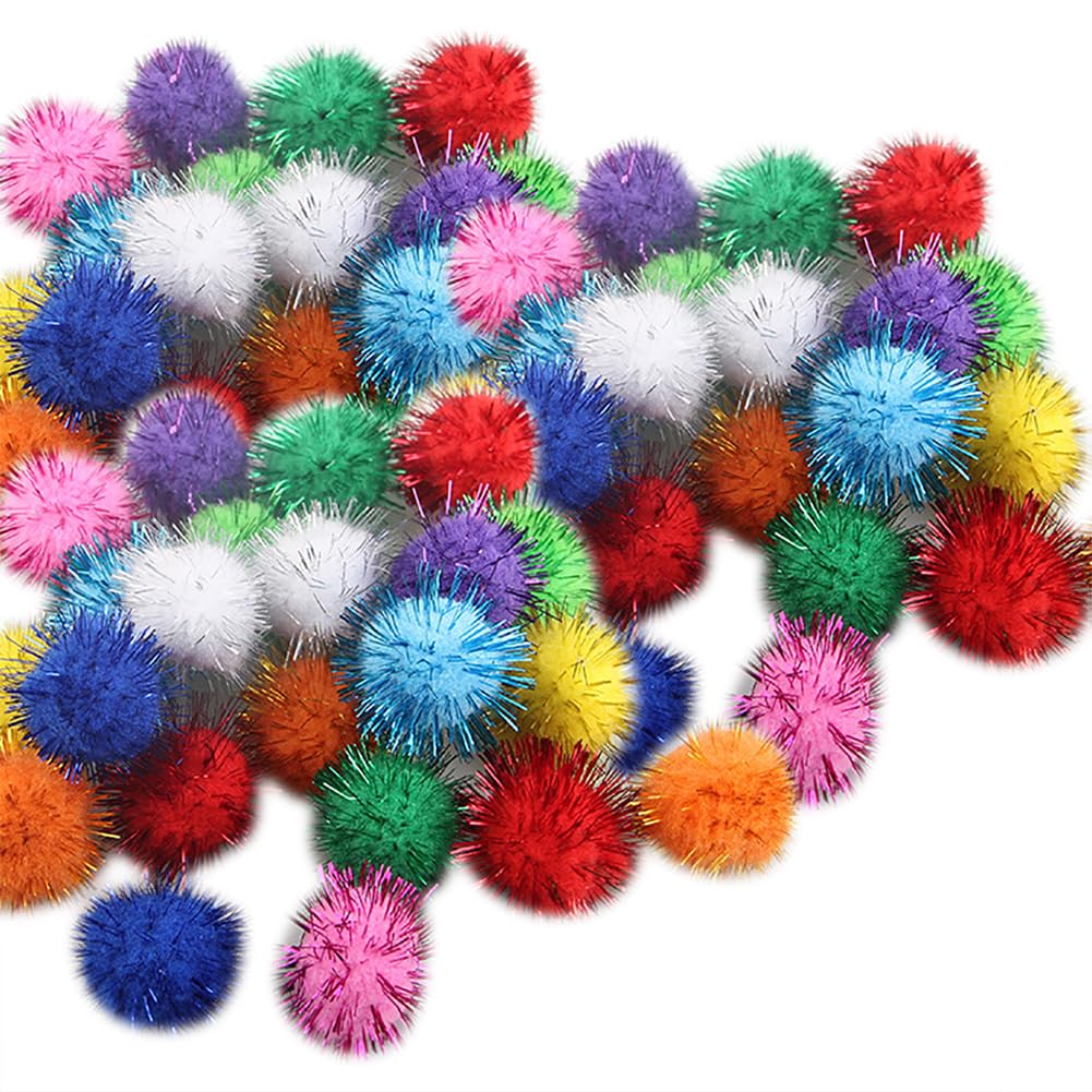 HugeDE 100 Pcs 1 Inch 2.5cm Craft Pom Pom Balls Small Glitter Pom Poms Fluffy Fuzzy Pom Poms Colorful Small Pom Balls Arts and Crafts Pom Poms for Decoration