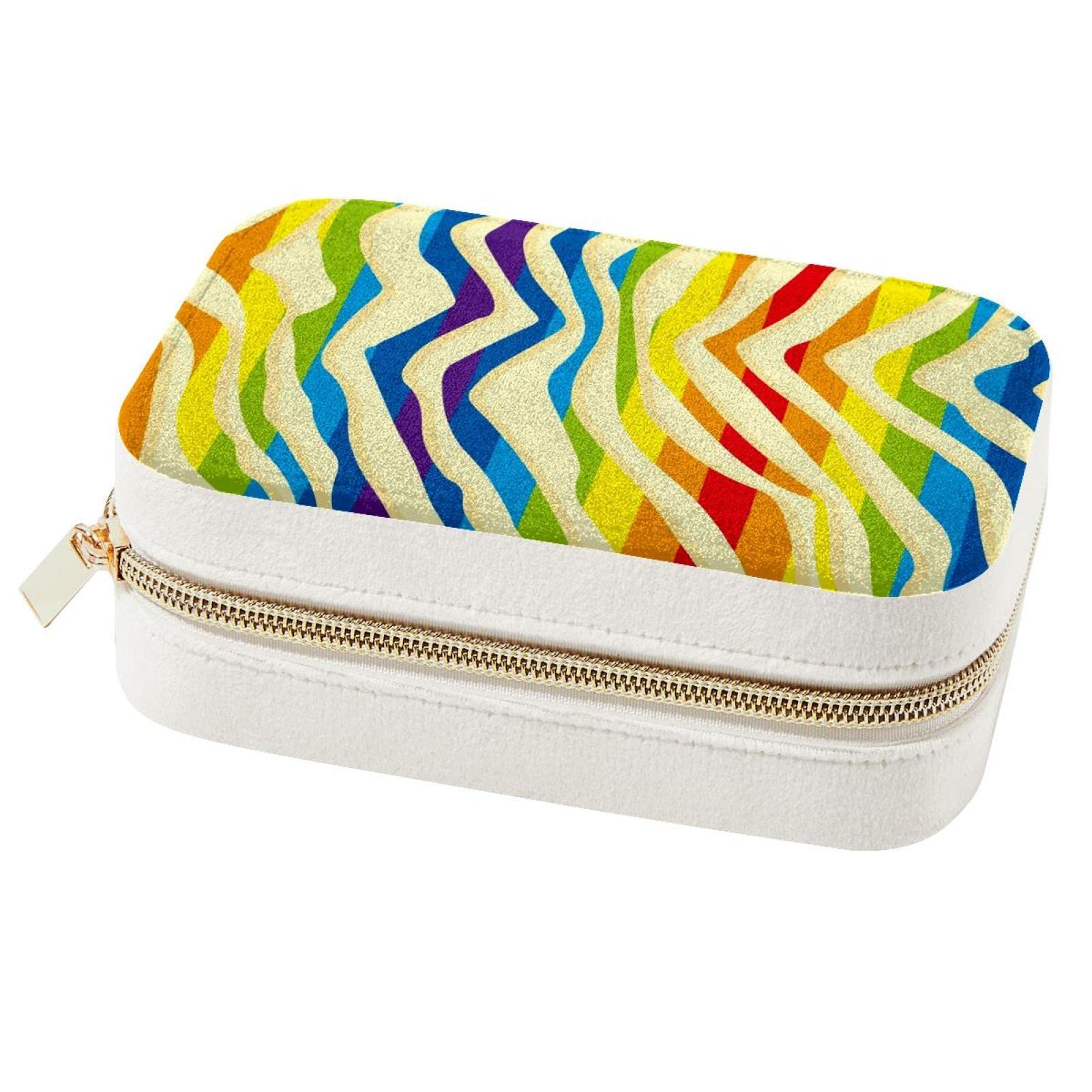 Boîte à bijoux portable arc-en-ciel pour voyage avec compartiments bagues et colliers