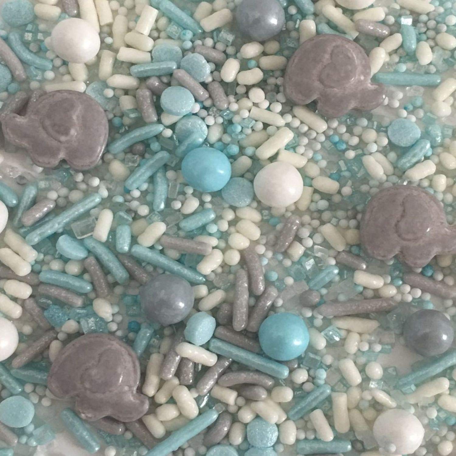 Boy Elephant Sprinkles for Baby Shower Baking and Decorating Cupcakes, Cakes, Cookies, and Ice Cream!I 8 oz I Grey I Blue I 1st Birthday I Edible Party Supplies I