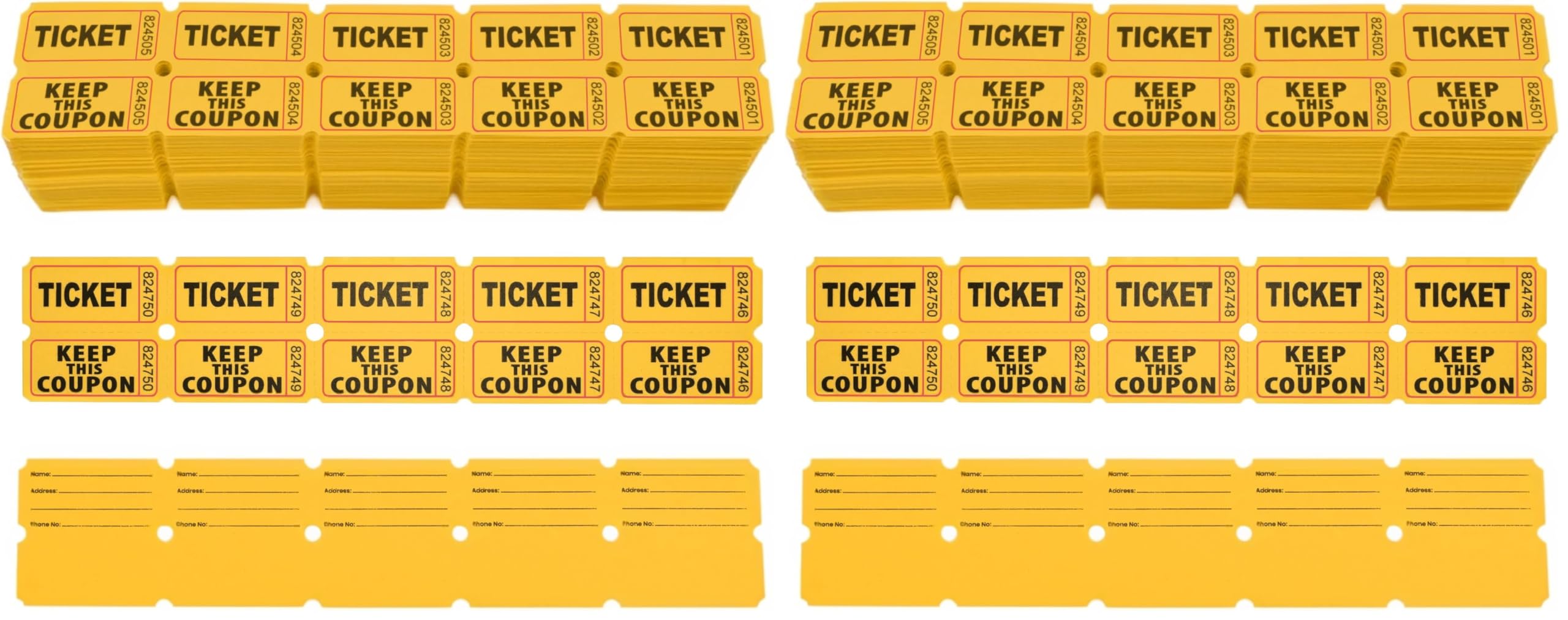 Homrelaxy 2000 Pcs 1000 Pairs Raffle Tickets, 50/50 Double Raffle Tickets, 250 Double Tickets Per Stack, for Events, Entry, Carnivals, and Door Prizes(Yellow) (Pack of 2)