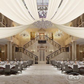 Beige Ceiling Drapes for Wedding, 6 Panels 5FT*20FT Wedding Arch Draping, Chiffon Fabric Backdrop Drapes, Wedding Ceiling Decorations