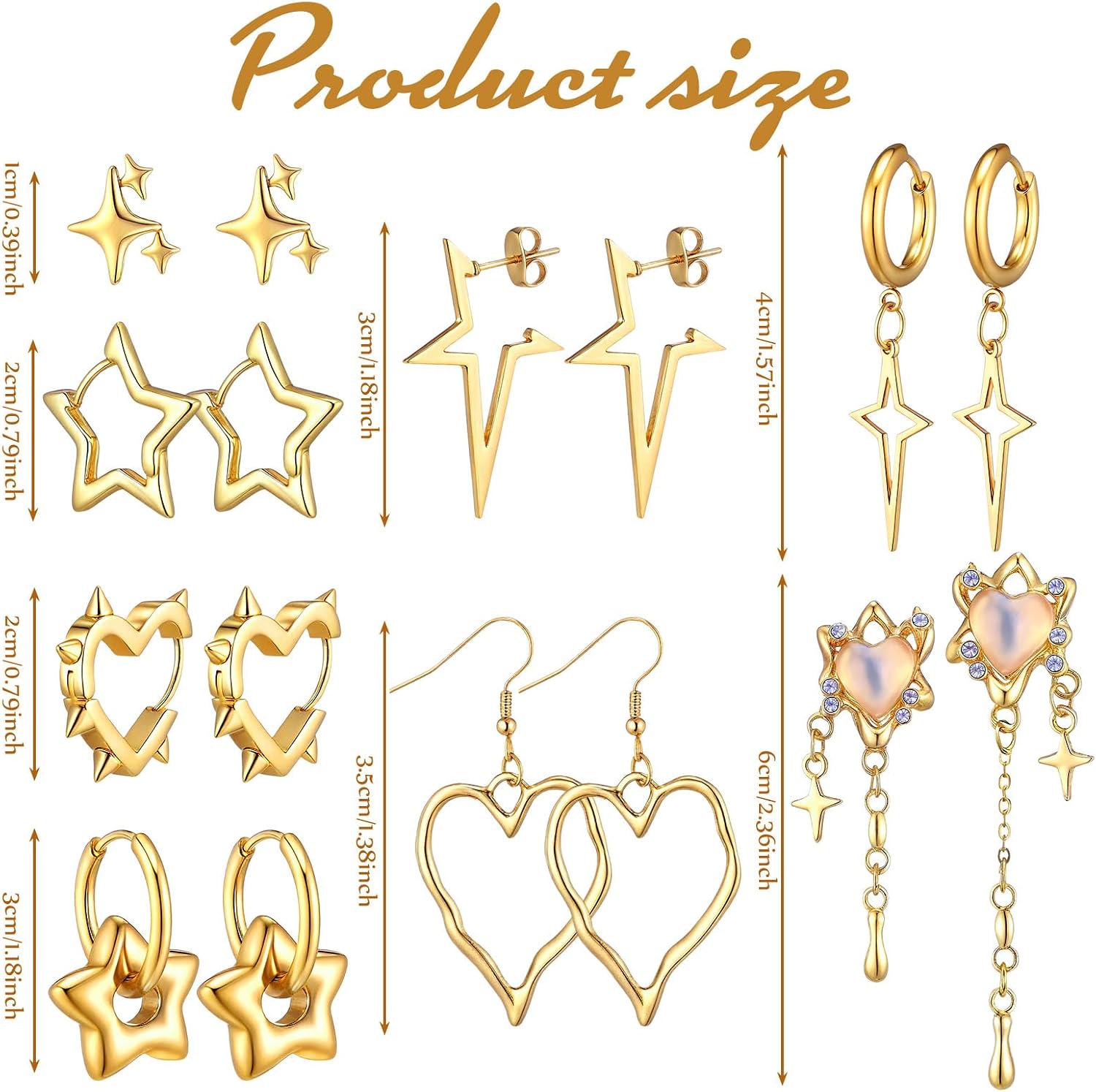 Quelay 8 Pairs Dangle Hoop Earrings for Men Women Punk Y2k Goth Gothic Tassel Chain Drop Star Moon Stud Huggie Earrings Gift