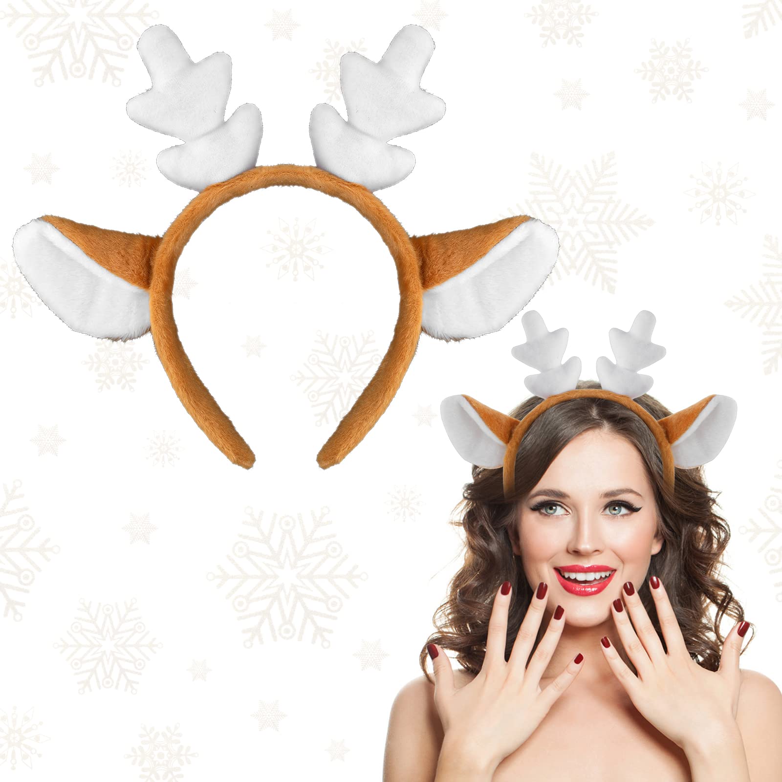 WLLHYF Reindeer Christmas Headbands Reindeer Antlers Xmas Hairband for Kids Adults Cute Headwear Headbands for Party Festive Photos Booth Women Girls Custome Cosplay Hair Accessories