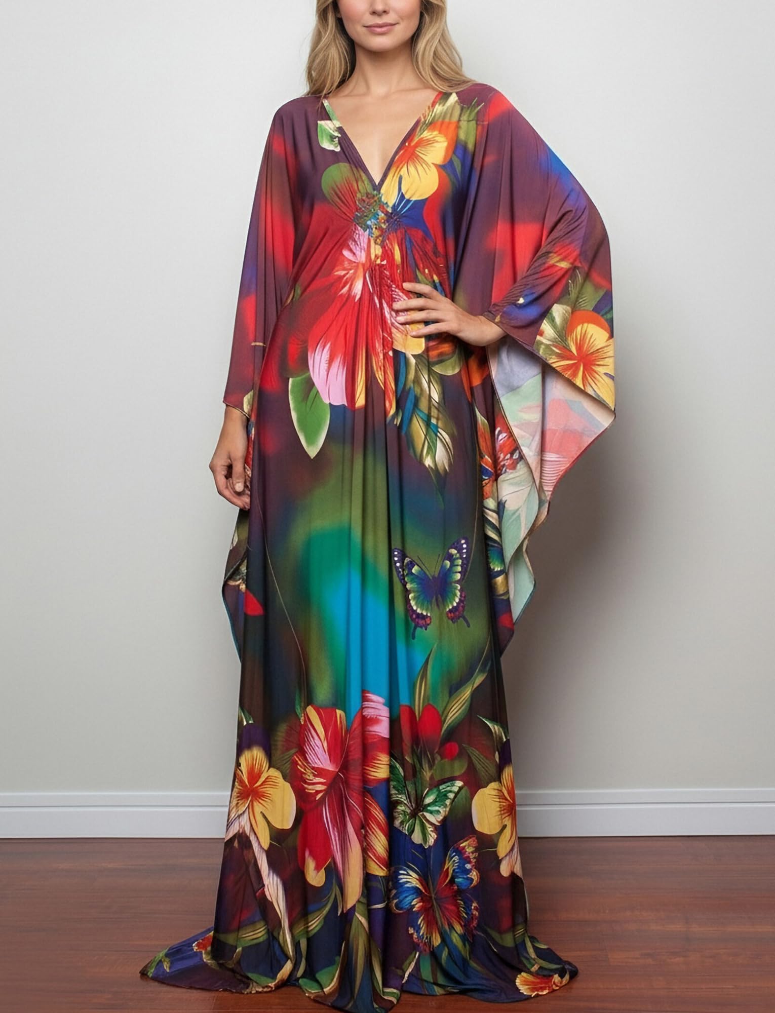 AIEOE Maxi Peignoir Cache-Maillots Femme Été Caftan Longue Robe de Plage avec Surf Sauna Plage Couleur 02