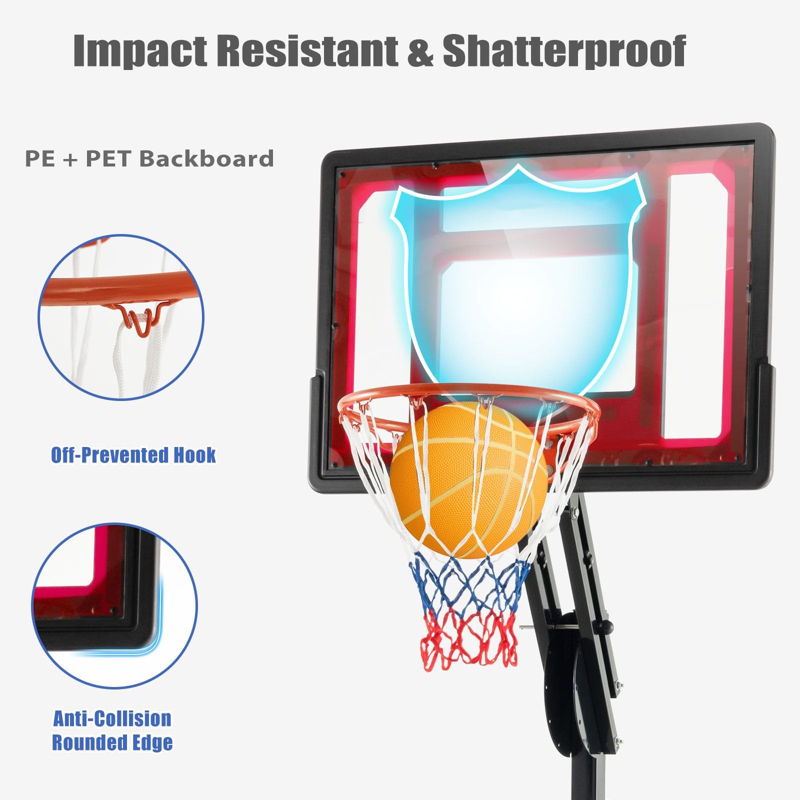 LIFEZEAL Canestro da Basket da Esterno, Supporto con Altezza Regolabile 155-310 cm con Borsa, Canestro su Piedi con Ruote Portatile, per Bambini e Adulti