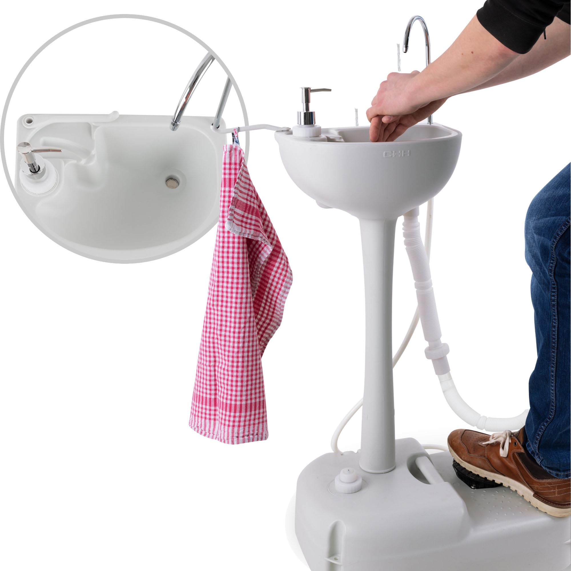 Stagecaptain PSW-17 Quixie Przenośna umywalka kempingowa - Mobilna stacja wsporcza Outdoor Travel Zlew mechaniczny Zbiornik 17L e pompa stojąca z dozownikiem mydła - Zlew na kółkach