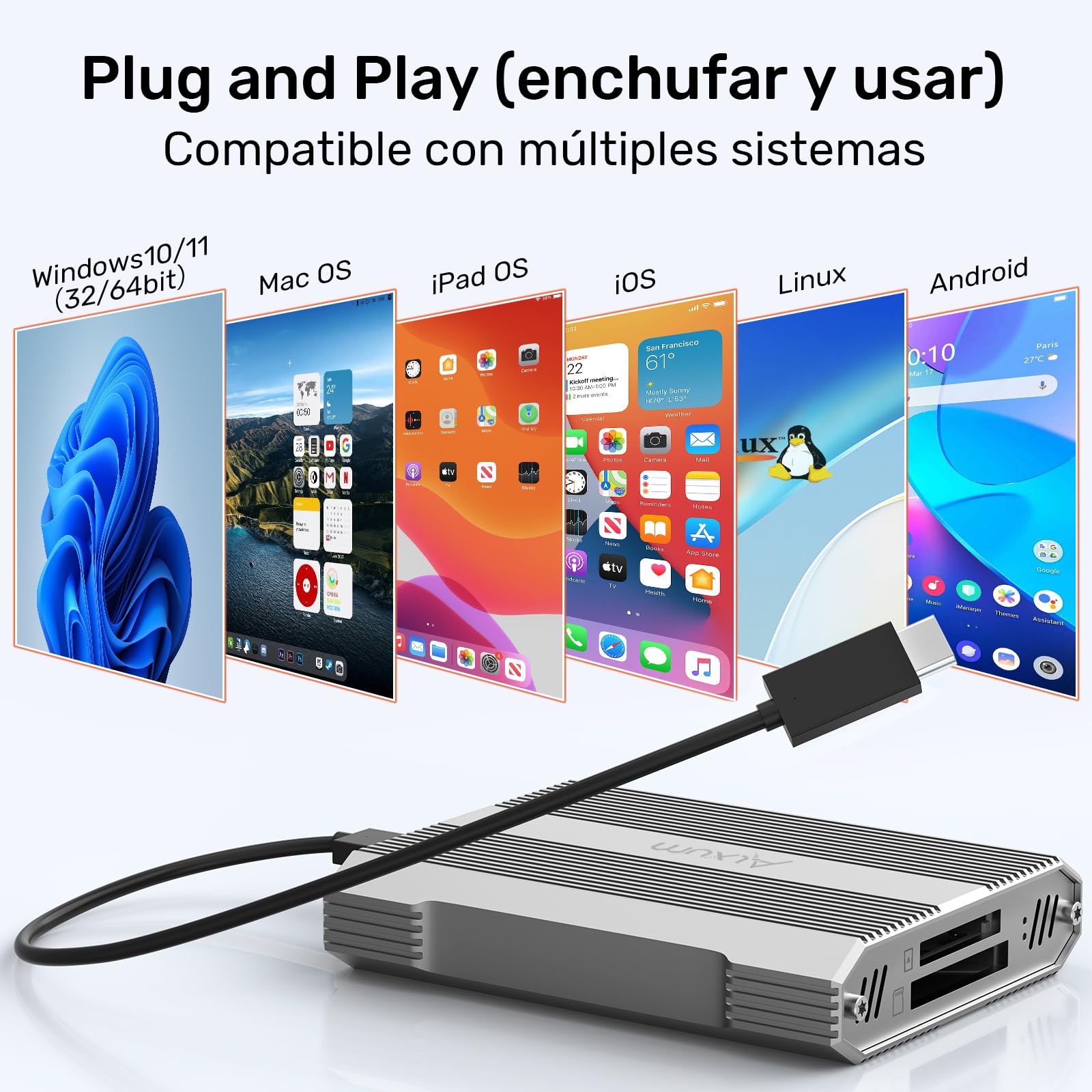 Alxum Lector de Tarjetas de Doble Ranura 10 Gbps CFexpress Tipo A y SD4.0 UHS-II USB-C USB 3.1 Gen 2 para CFExpress Tipo A/SD/SDHC/SDXC/SDUC, Compatible con Windows/Mac/Linux/Android