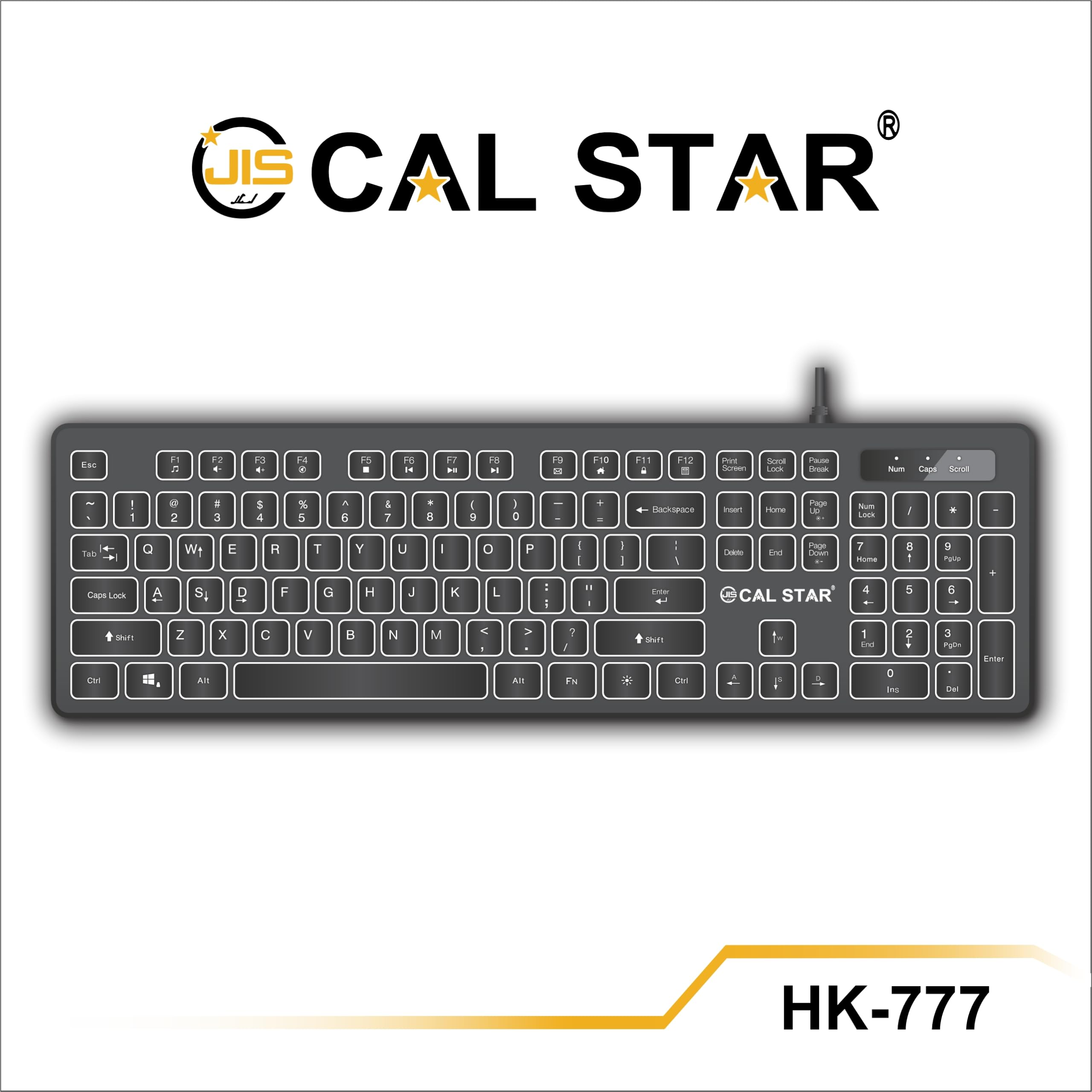 CAL STAR HK-777 Wired Illuminated Keyboard - White LED Backlit, Chocolate Keycaps, 16.8M RGB, Advanced Sensors, 12 Multi-Media Keys, Durable Design for Office, Home, Gaming - PC/Mac/Laptop Compatible
