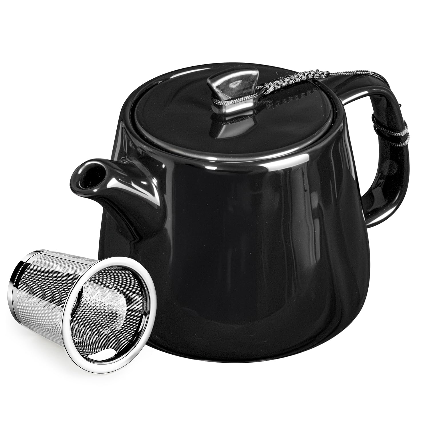 Brew To A Tea Stump Heat-Resistant Ceramic Teapot with Infuser-600ml, Removable Strainer for Loose Leaf Tea, Handmade, Anti-Drip Spout & Large Basket Infuser,Black