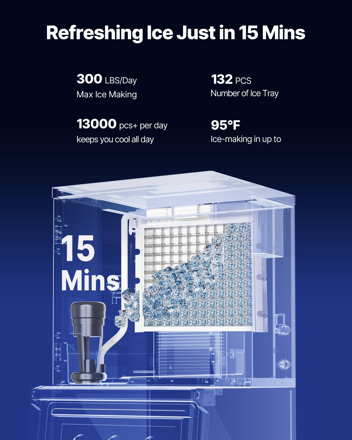 VEVOR Macchina per il Ghiaccio Commerciale, Macchina Autopulente per il Ghiaccio da 136 kg 24 Ore con Contenitore di Stoccaggio in Acciaio Inox da 136 kg, con Touchscreen per Bar, Caffetteria