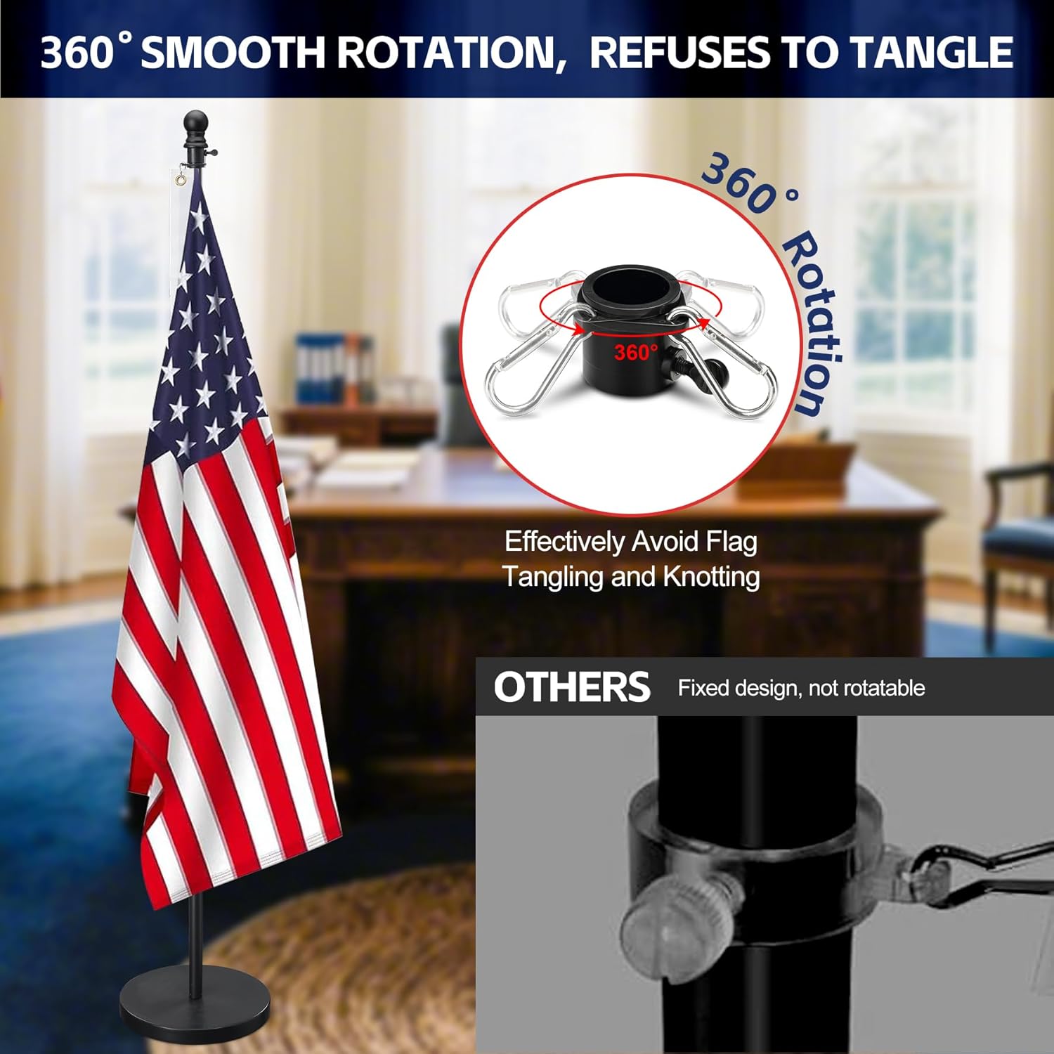 Flag Stand Indoor - 1" Heavy Duty Metal Flag Pole Set with Base,6-8ft Adjustable,Portable & Free Standing For Office,Conference Room,Classroom,Entryway,Outdoor Porch Deck (Black) - Image 4