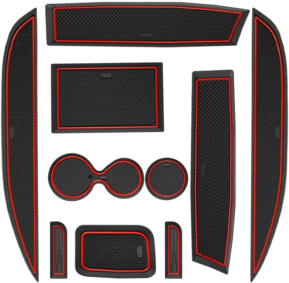 MARCHFA Anti Dust Car Mats for Clio 4 2013-2019 Accessories Custom Interior Cup Holder Inserts Center Console Door Bags Inserts 11 Pieces (Red Trim)