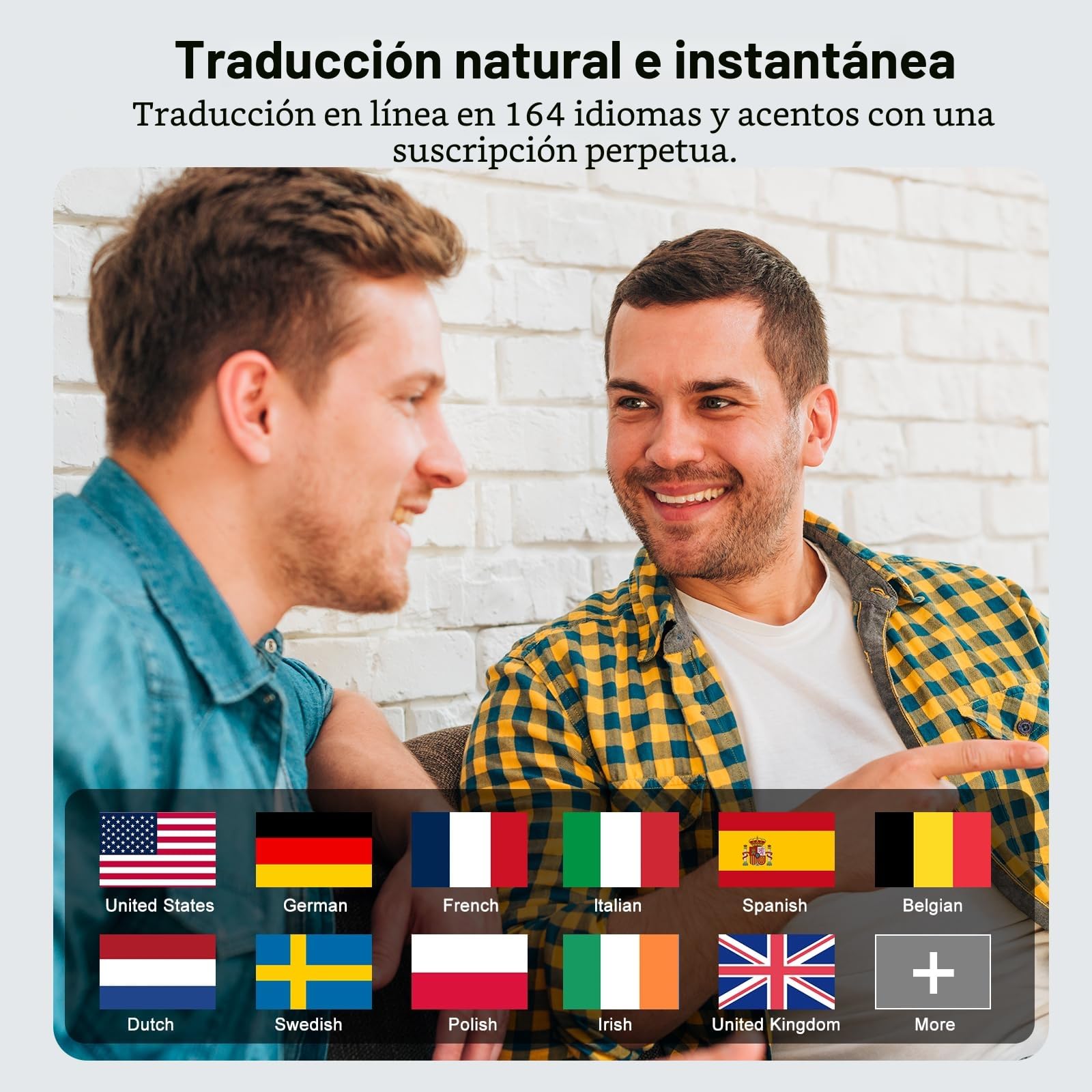 AI Auriculares traductor en Tiempo Real, 48H Auriculares Traductores de Idiomas con 164 Idiomas, 5 Modos de Traducción, Cascos Inalambricos Bluetooth 5.3 con ENC y App con Viajes/Negocios/Reunirse