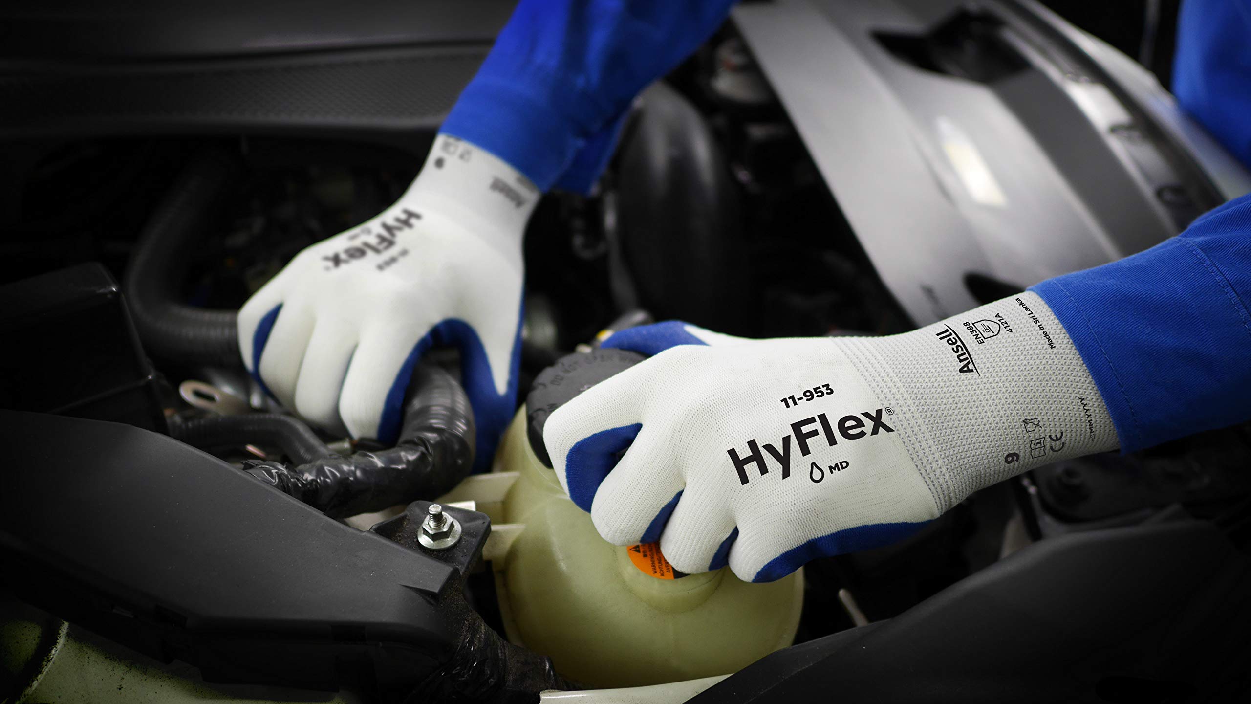 Ansell HyFlex 11-953 Gants de Travail Oléofuges, Excellente Préhension et Résistance à l’Abrasion, Protection contre les Coupures, EPI Professionnel, Bleu, Taille XL (12 Paires)