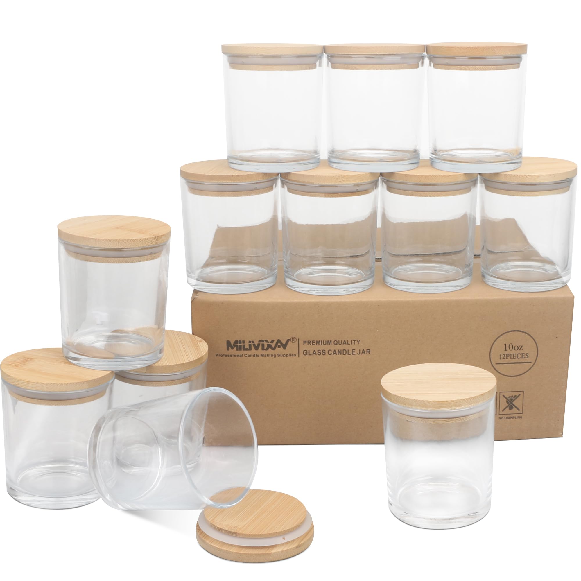 MILIVIXAY 12er-Pack 296 ml klare, dicke Glas-Kerzengläser mit Deckeln – Großpackung leere Kerzengläser für die Herstellung von Kerzen – Gewürz- und Pulverbehälter.