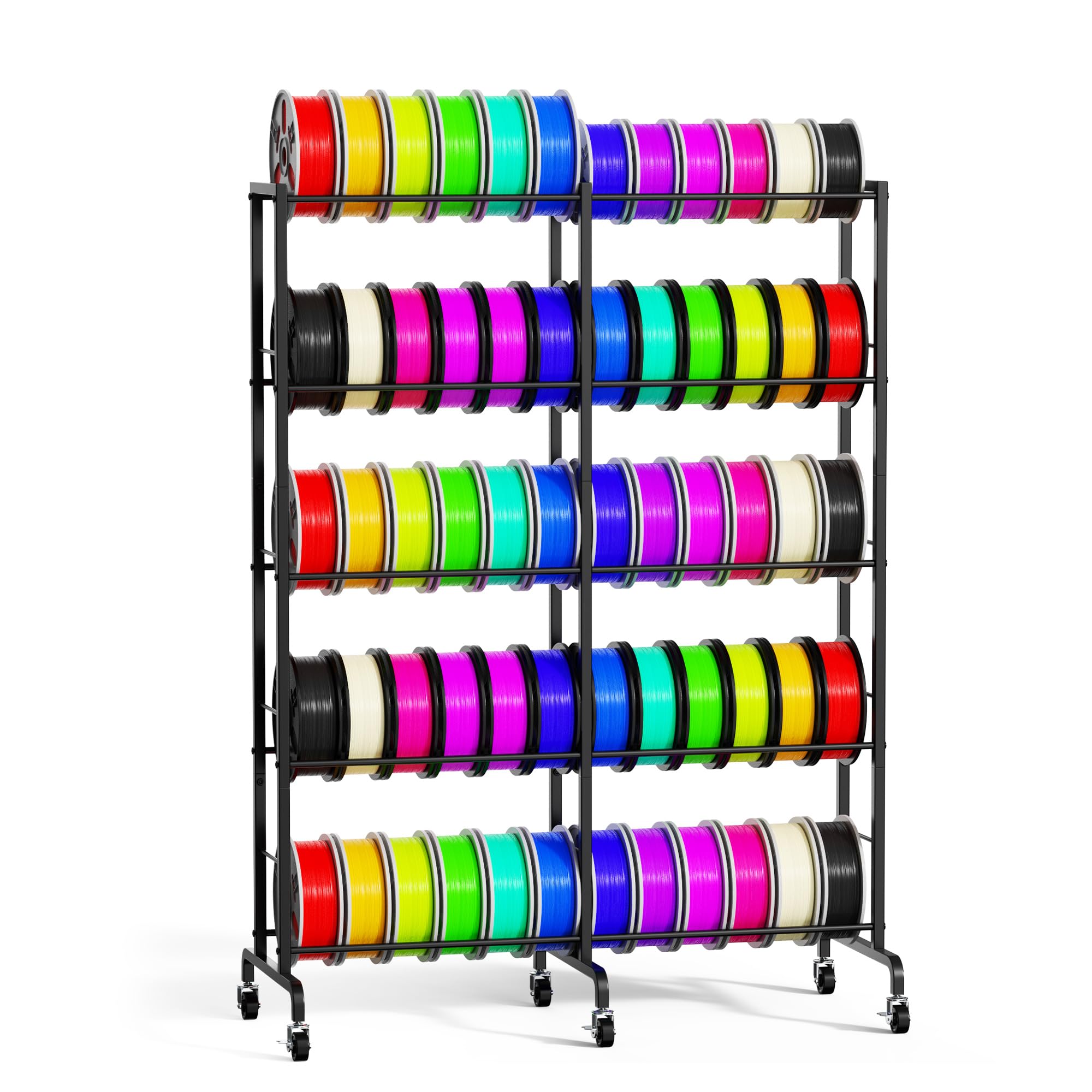 4-stöckiges 3D-Drucker-Filament-Aufbewahrungsregal, robustes Metall-Filamentregal mit Rädern und verstellbaren Fußpolstern und Spulenorganisierter Halter für 3D-Druckerzubehör, hält bis zu 50