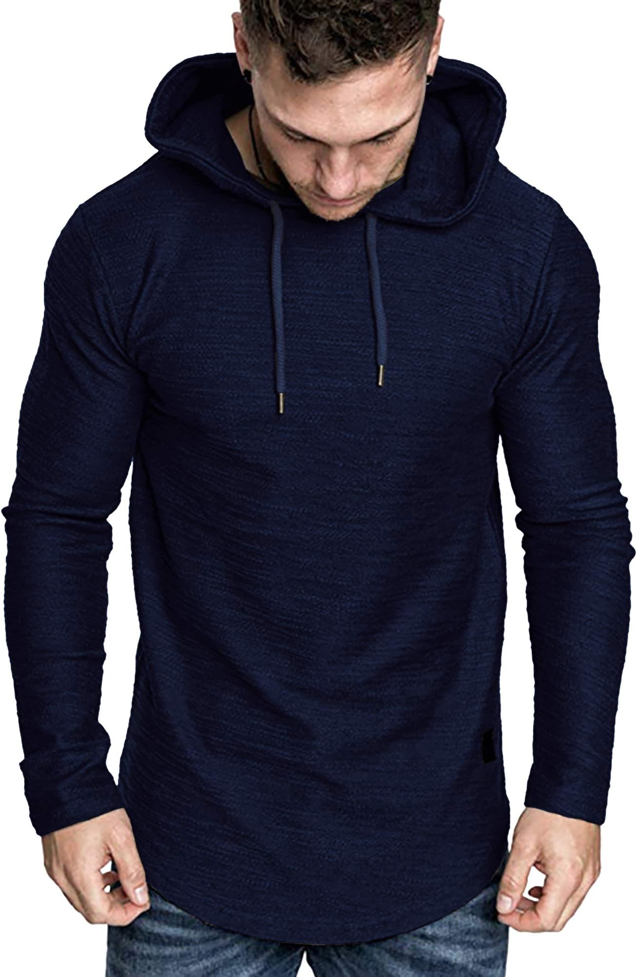Mens Casual Hooded Pullover Athletic Solid Color Hoodie Lightweight Sweater