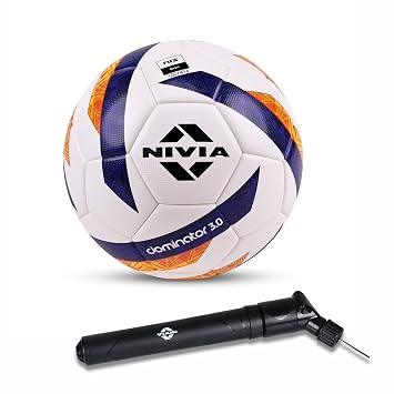 Nivia Dominator 3.0 Football with Ball Pump, Match Ball, 32 Panels, Durable & Soft PU Leather, FIFA Basic, to Play on Both Natural and Artificial Grass (Size - 5, Multicolor)