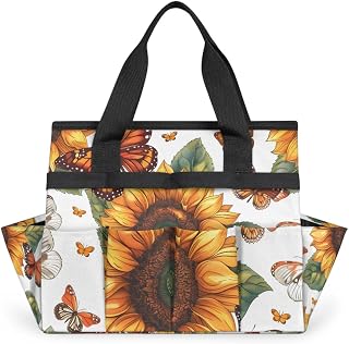 Garden Tool Bag Organizer Garden Tote Bag with Pockets Butterflies Sunflowers Tool Storage Organizer Gardening Tool Kit Holder 13" x 6.8" x 2.8"
