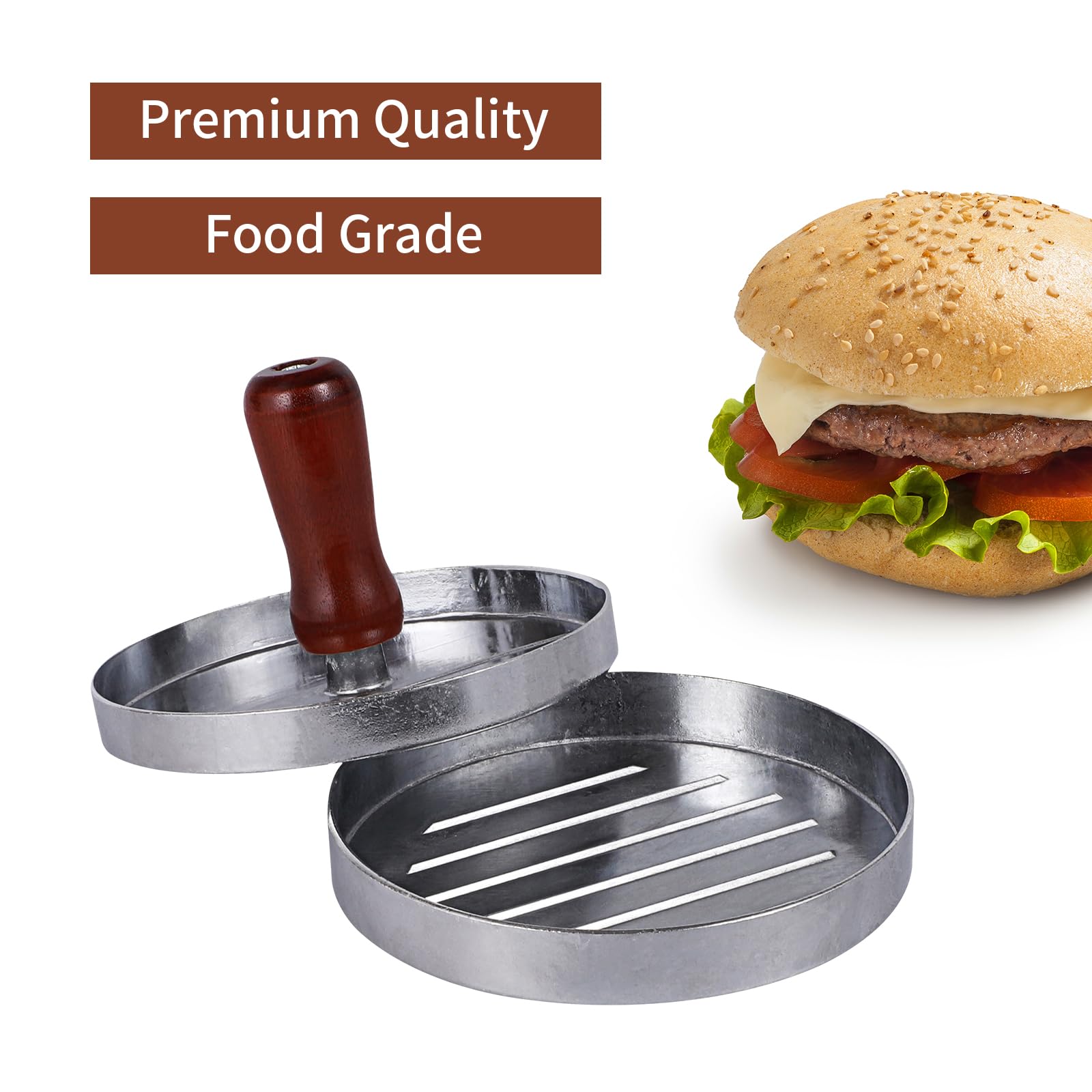 Prasa do hamburgerów, nieprzywierająca prasa do hamburgerów, prasa do hamburgerów, z aluminium, do grilla, hamburgerów, Ø 11,5 cm
