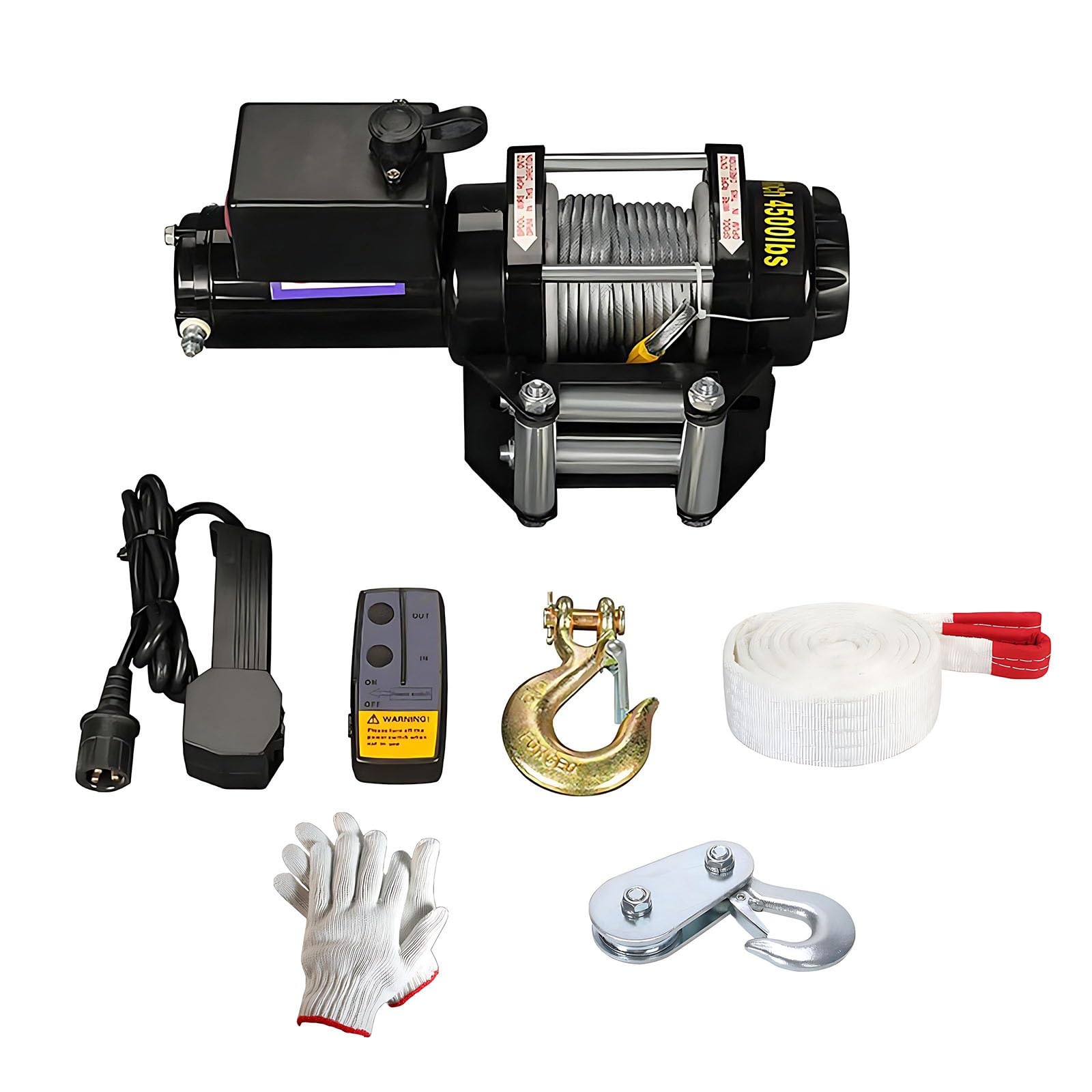Cabrestante Eléctrico Profesional 12V 24V 4500lb 6000lb para Elevación y Tracción, Kit con Mando Inalámbrico y Cable de Acero, IP67 Impermeable para Barco y Grúa(4500LB,24V)