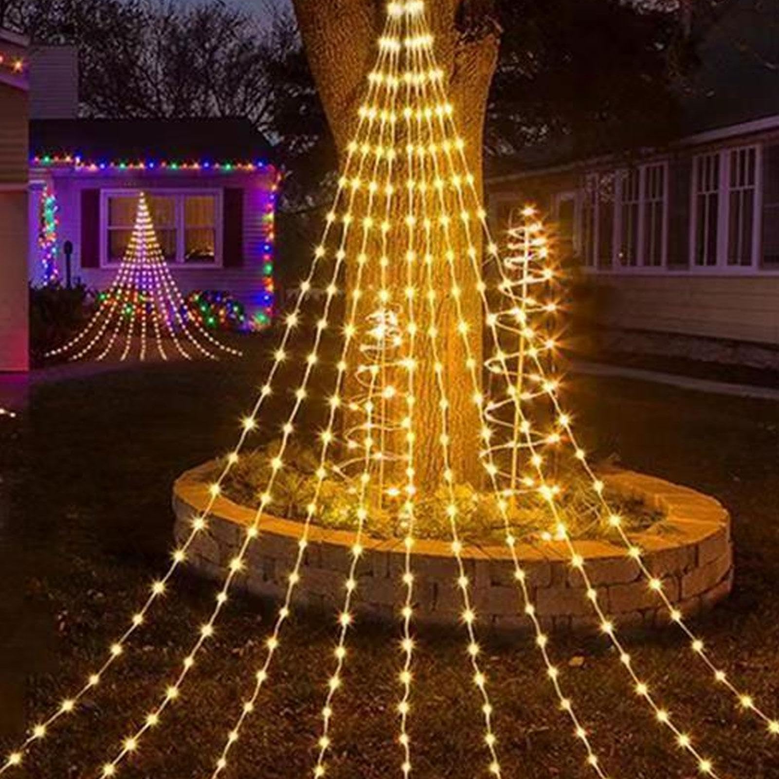 Salyeeluly Waterfall Christmas Tree Lights | 6.56Ft Christmas Decoration Outdoor Star String Lights Waterfall | Cascade Christmas Tree Lights | Christmas Fairy Lights for Indoor Outdoor Garden Decor