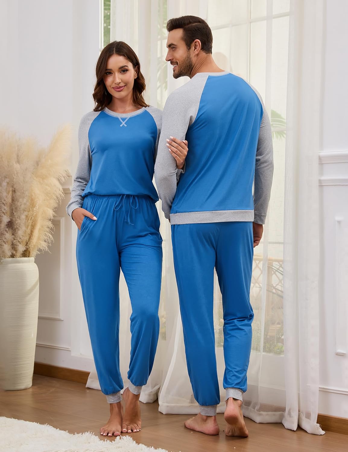 Matching Pajamas for Couples Long Sleeve Pajama Set for Men and Women 2 Piece Cozy Loungewear Set S-XXL - Image 3